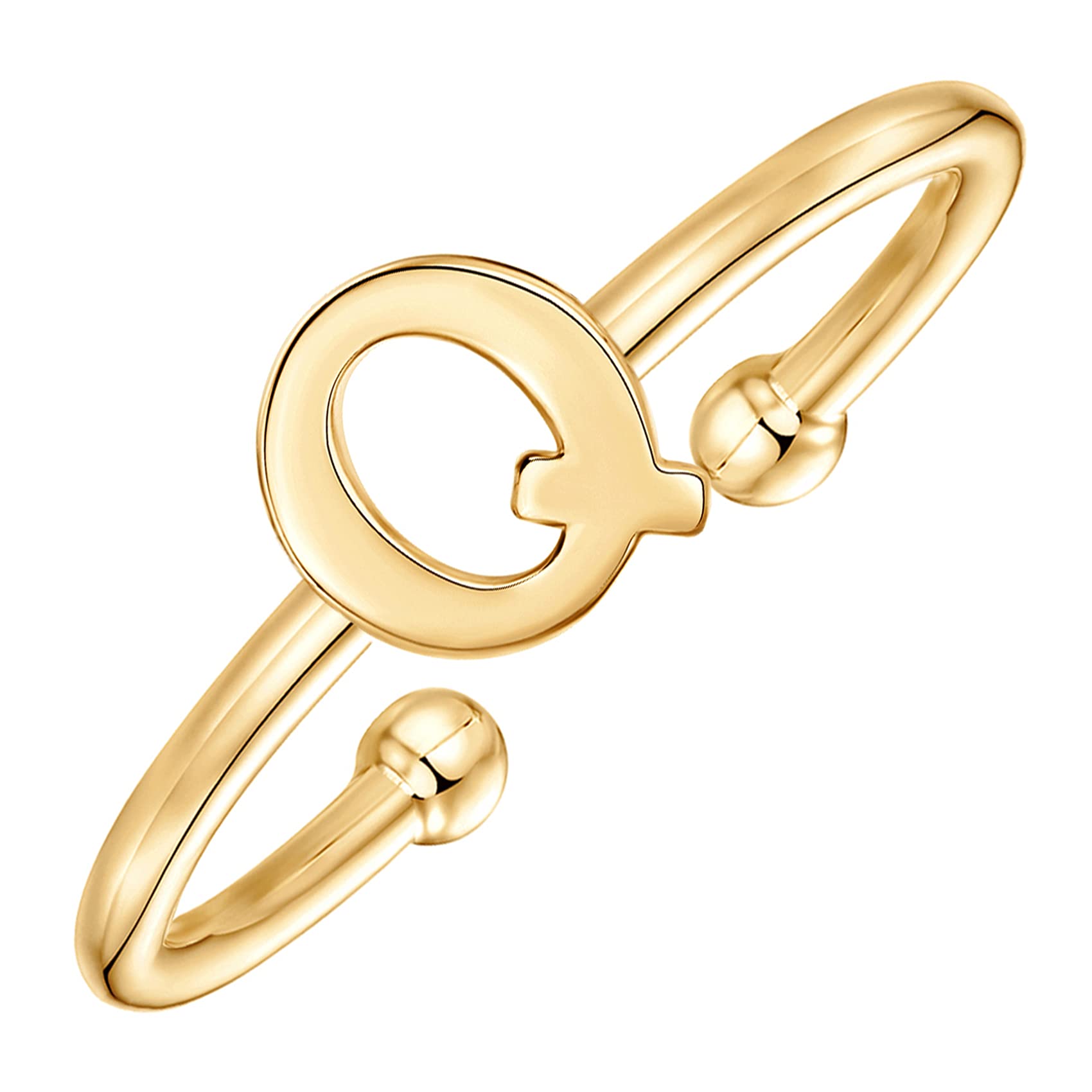 PAVOI 14K Yellow Gold Plated Adjustable Initial Q Ring - Women 's Fashion Ring