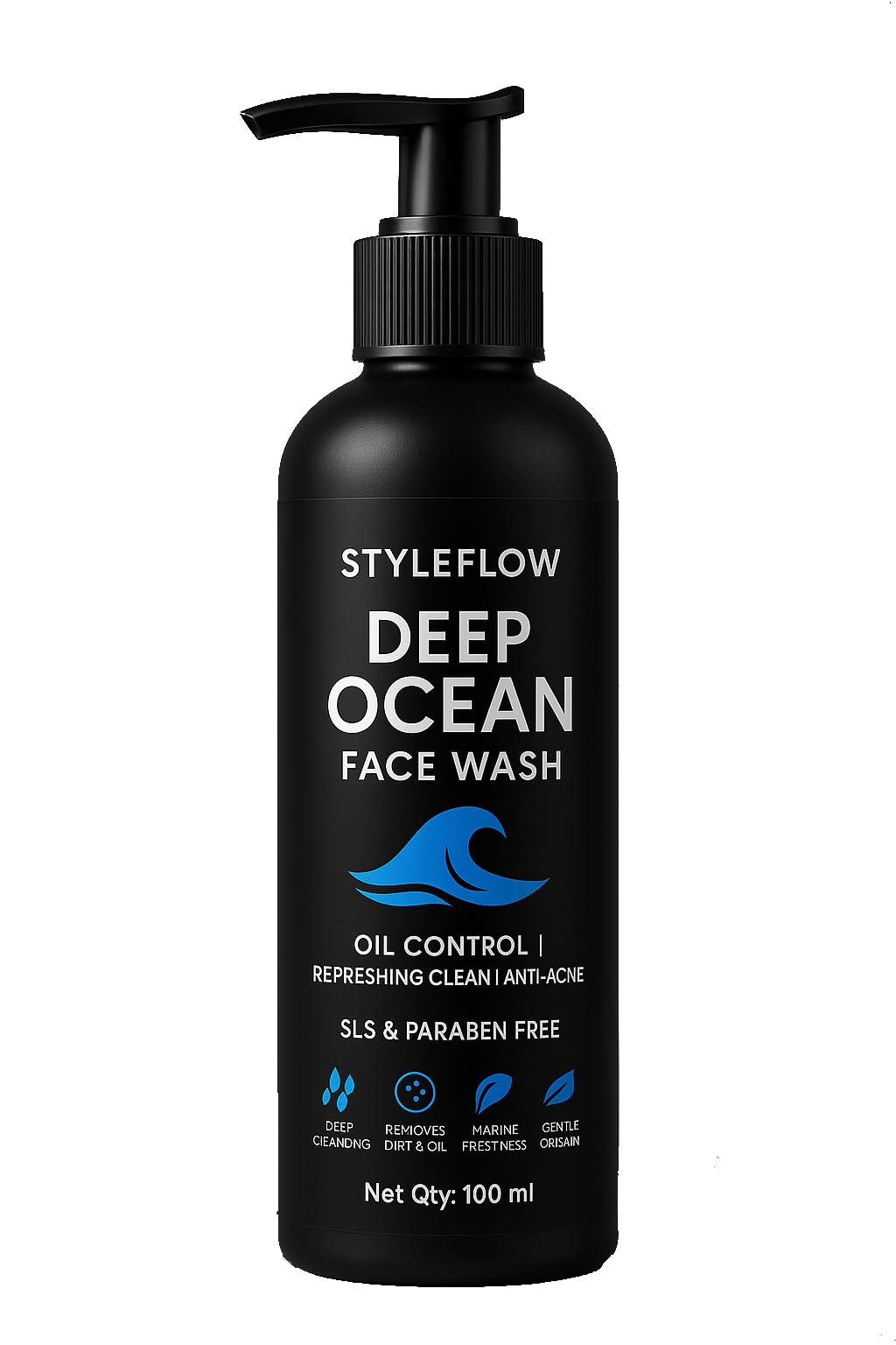 Styleflow Deep Ocean Face Wash, Oil Control, Refreshing Clean, AntiAcne, Sls And Paraben Free, 100 Ml (Pack Of 1)