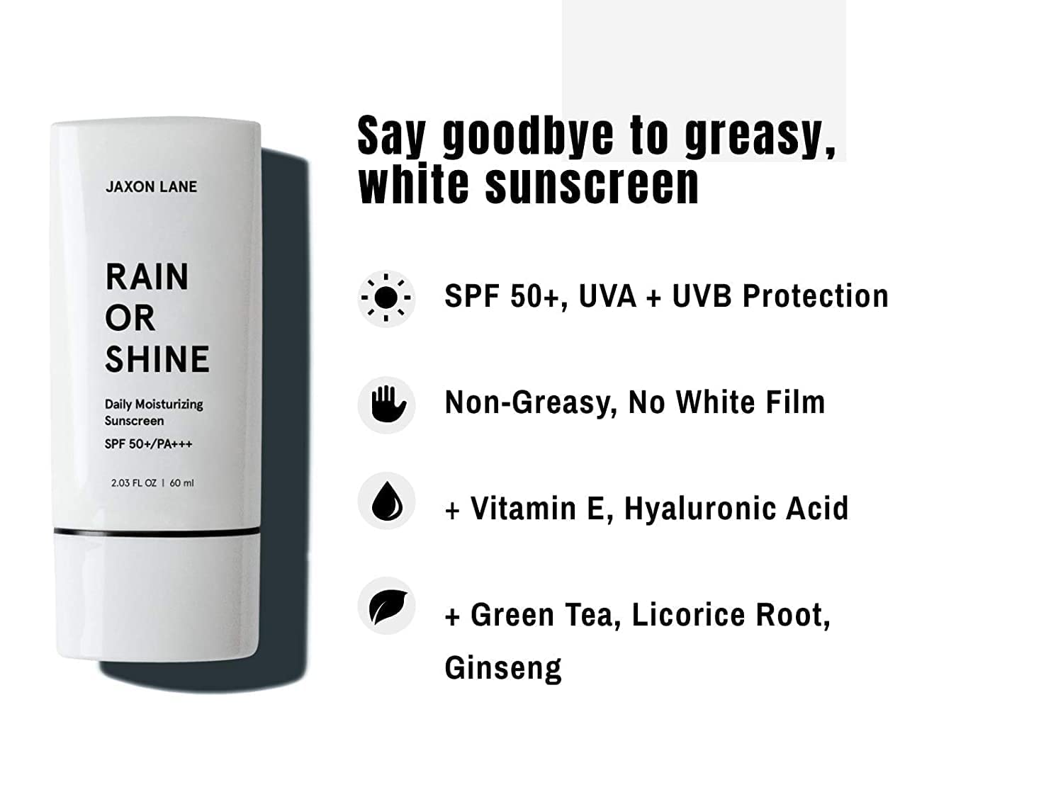 Rain Or Shine Anti Aging Face Sunscreen Spf 50 For Clear Skin With Green Tea, Hyaluronic Acid, Vitamin E Oil, Ginseng Extract, L
