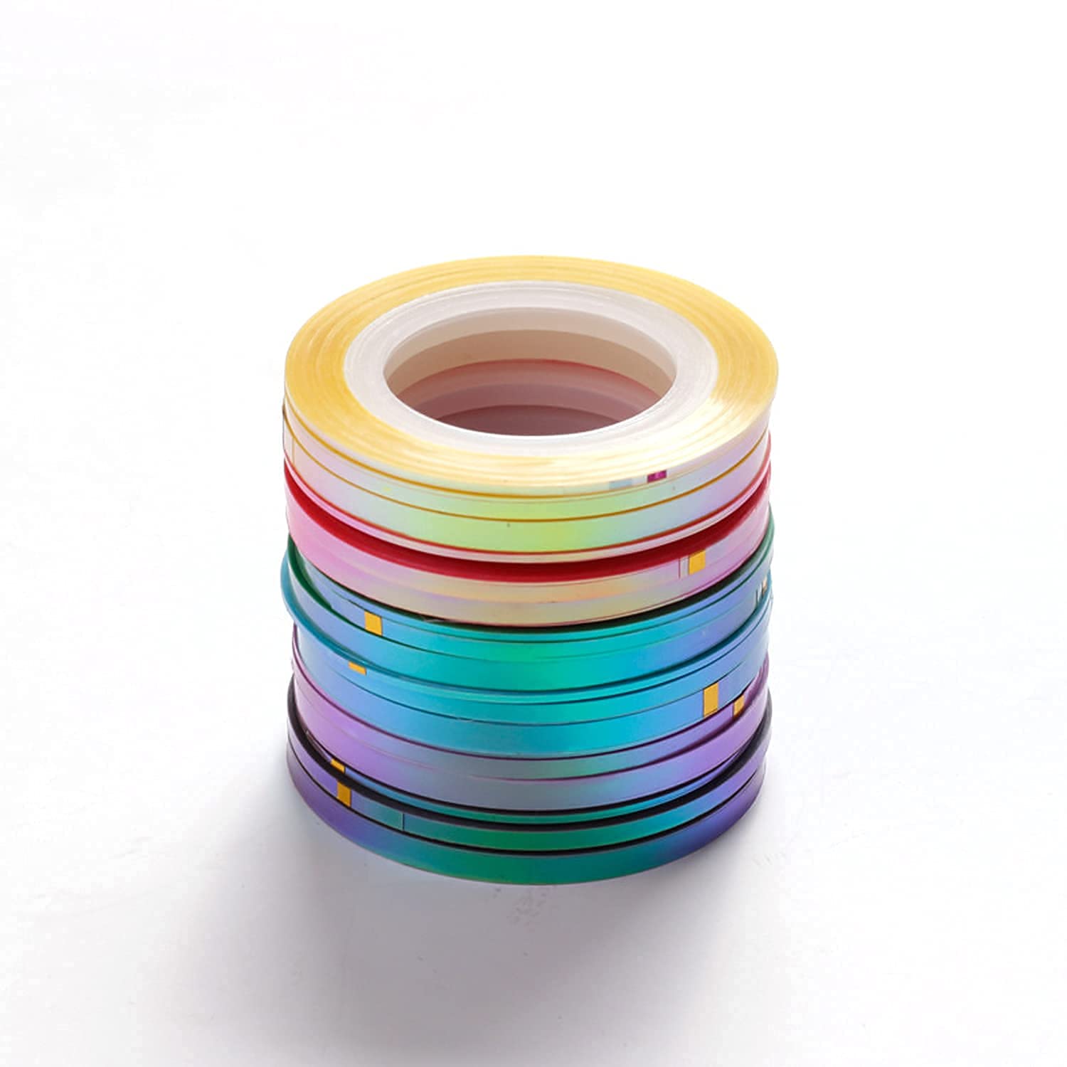 Candy Color Nail Art Striping Tape Lines,21 Rolls Laser Mermaid Nail Stripe,Self-Adhesive Nail Stickers,Purple Blue Nail Decals