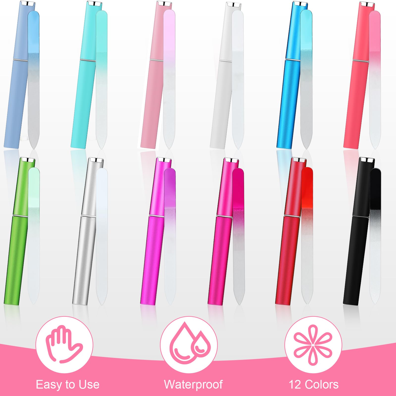 Lasnten 24 Pcs Crystal Glass Nail Files With Case Bulk Nails Manicure For Women Professional Glass Nail File Double Sided, 12 Co