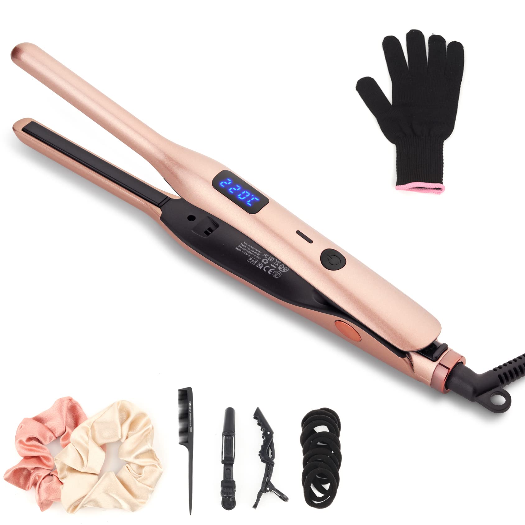 Pencil Flat Iron for Short Hair, Pro Straightener and Curler 2 in 1 Ceramic Mini Small Flat Iron for Short Hair, Beards & Pixies