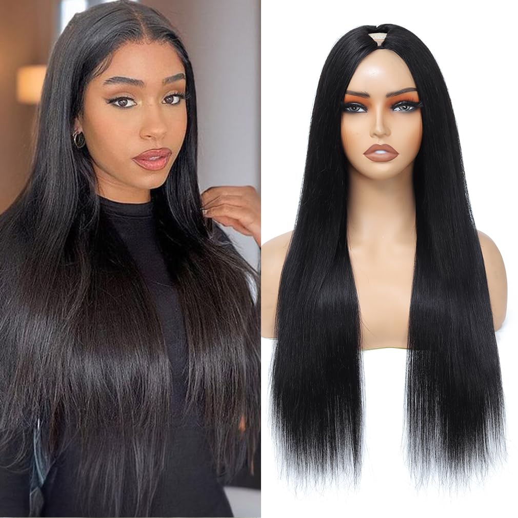 Aolvoblees V Part Wigs Human Hair Straight Minimal/No Leave Out Upgrade U Part Wig for Black Women 200% Density V Shape Wig Clip