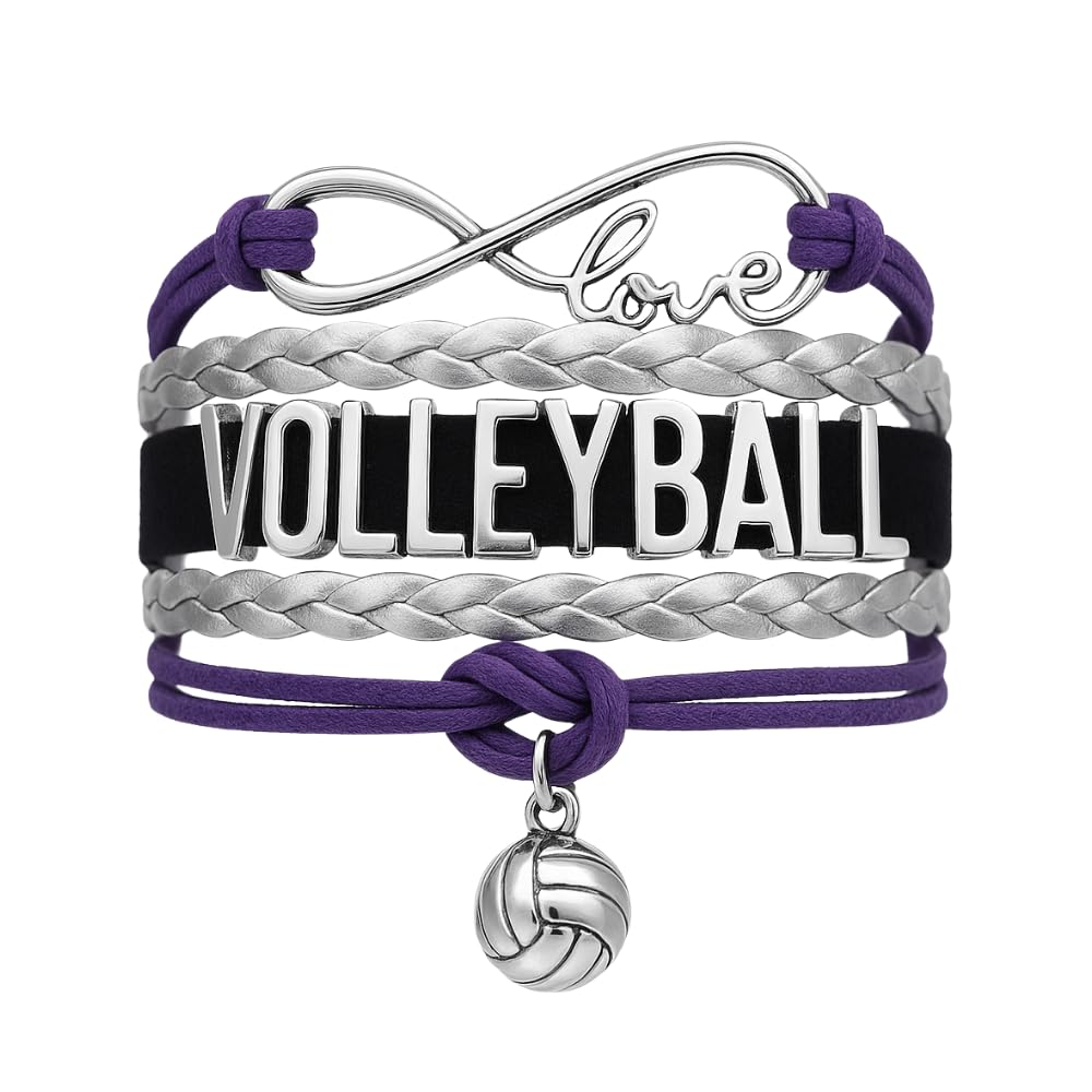 Volleyball Bracelet- Adjustable Charm Bracelet with Moveable Letters, Infinity Symbol & Silver Volleyball Charm by SportyBella (