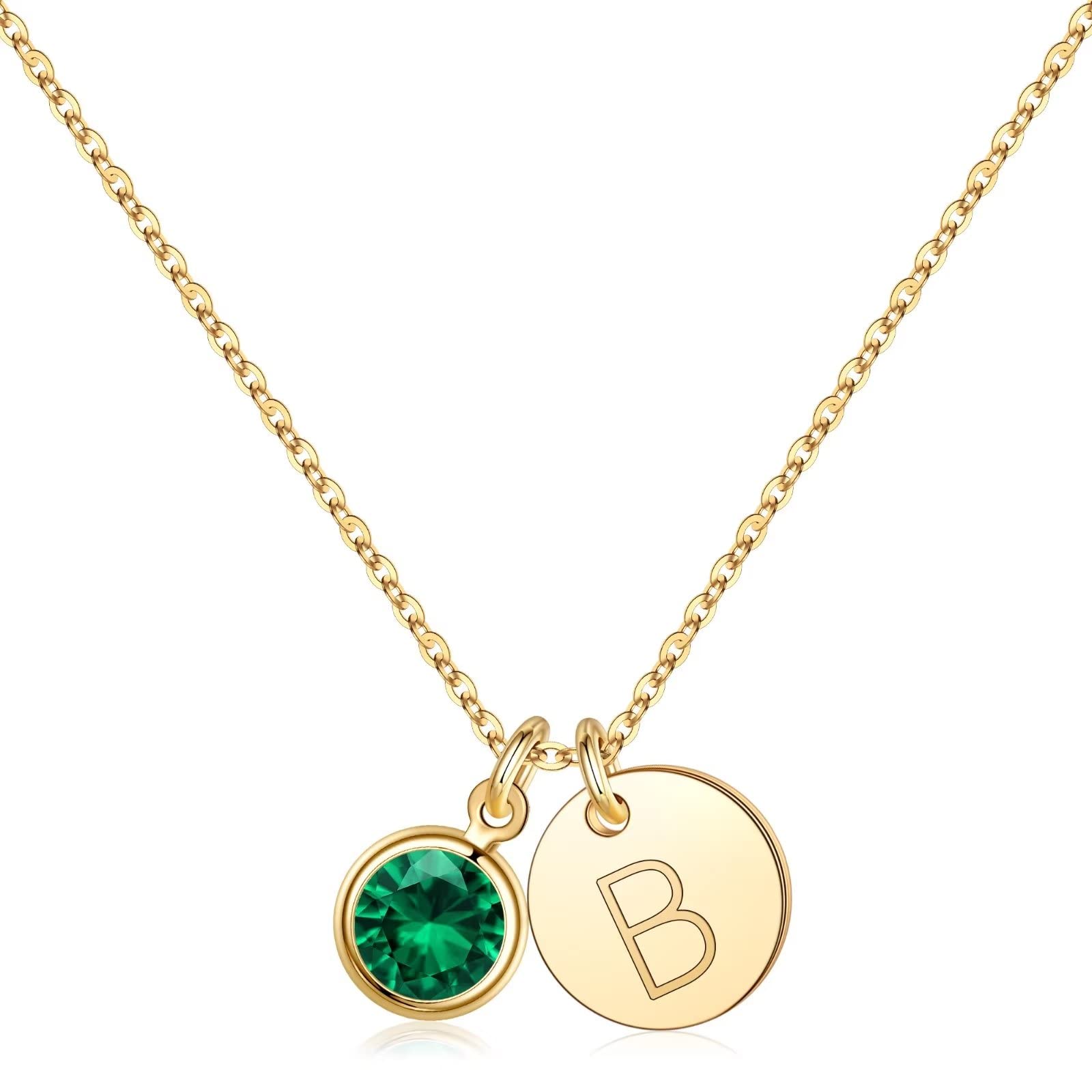 Hidepoo Valentines Day Gifts - Initial Birthstone Necklace, Disc Initial Necklace Personalized Gifts May Birthstone Jewelry B In