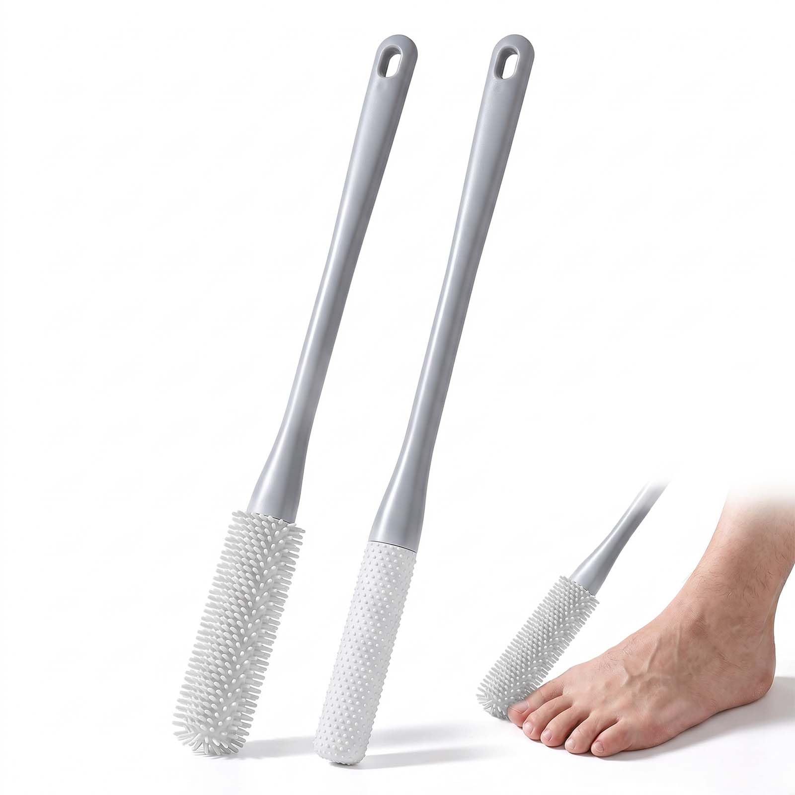 Toe Cleaning Brush, 2 Pack 15.7 Inch Long Handle Silicone Toe Gap Cleaner Soft Exfoliating Foot Scrubber for Shower Use Suitable