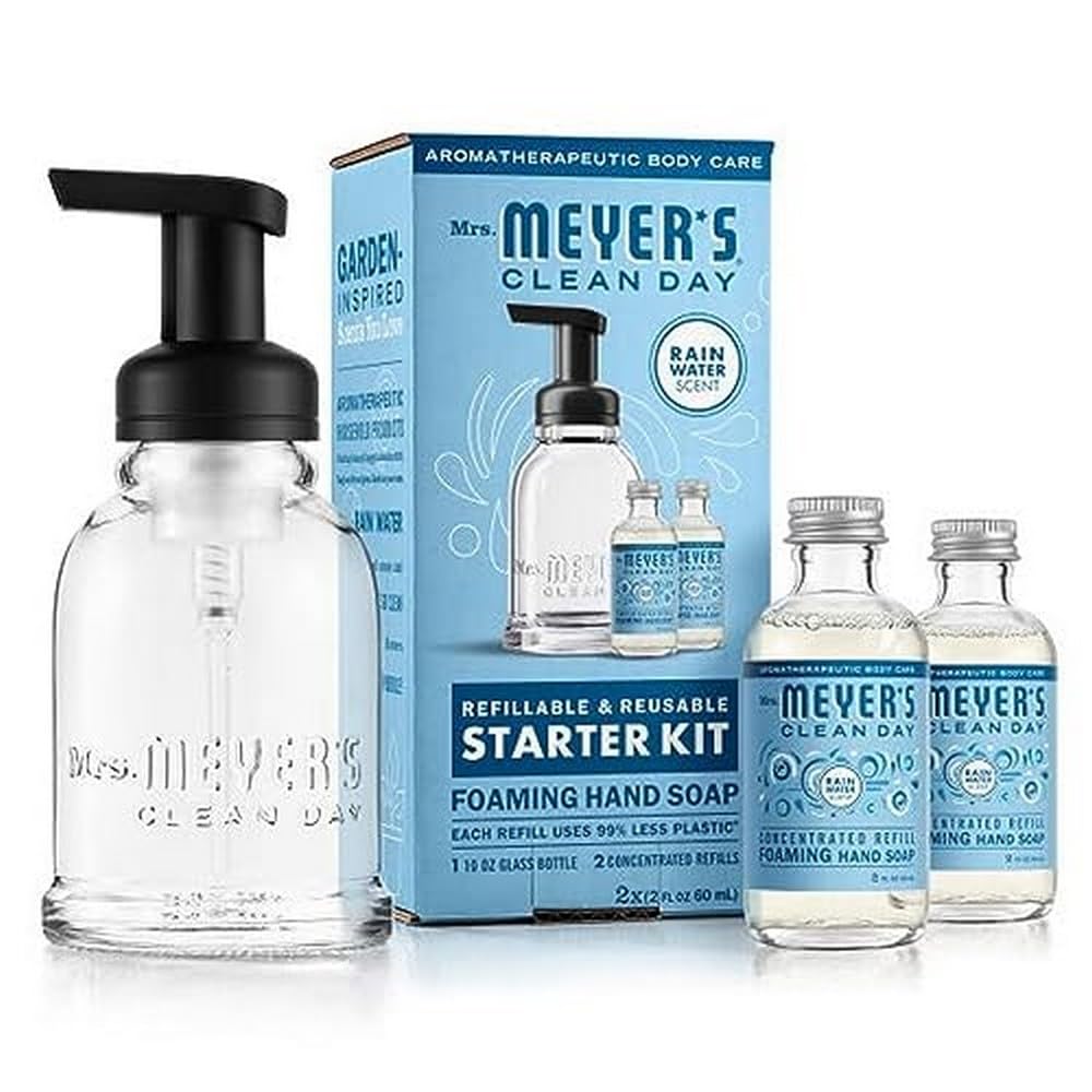Mrs. Meyer'S Clean Day Foaming Hand Soap Dispenser & Concentrate Starter Kit,1 Glass Dispenser (10 Fl. Oz.) & 2 Concentrated Ref