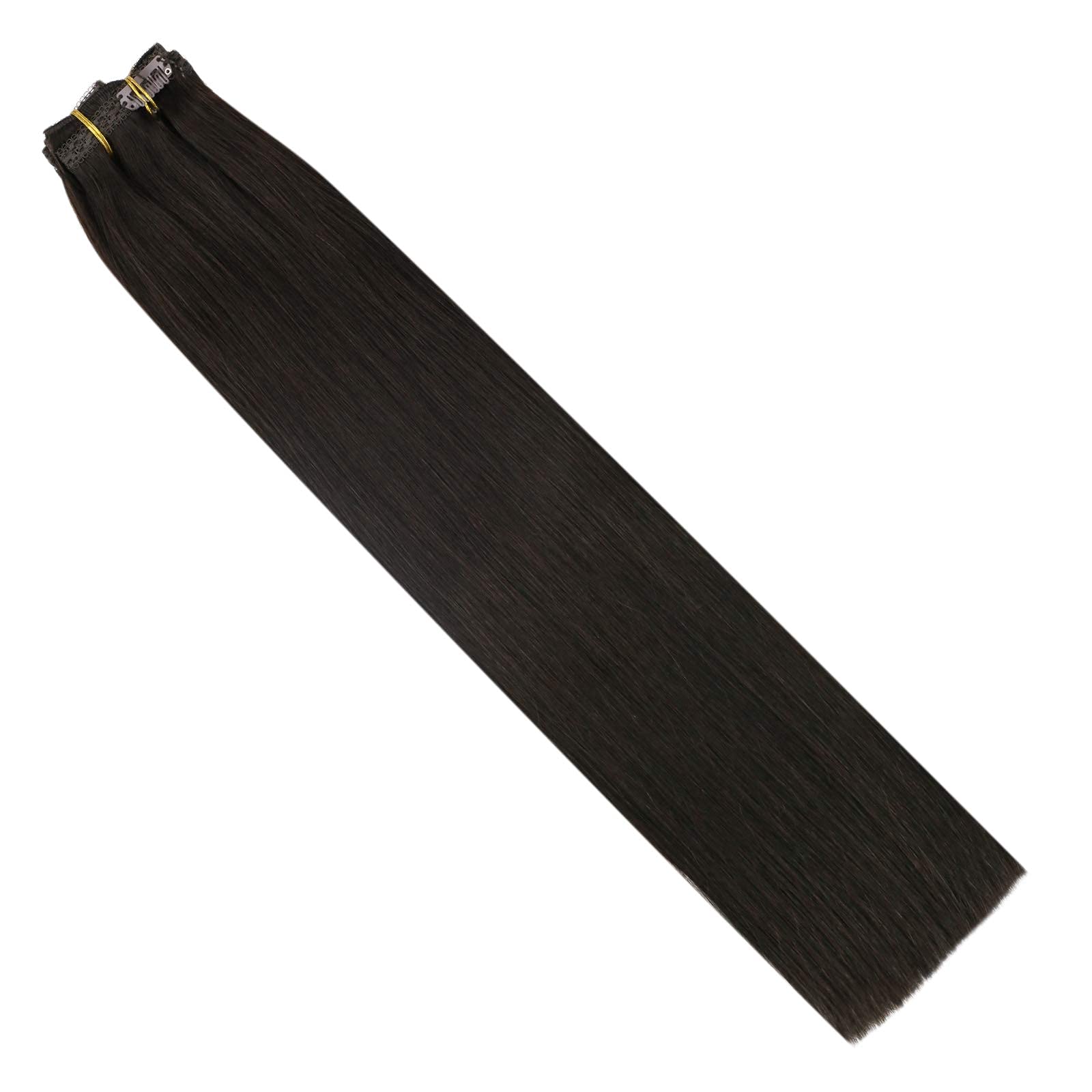 Ugeat 16 Inch Clip In Extensions Human Hair #2 Darkest Brown Clip In Hair Extensions Real Human Hair Double Weft With Lace Clip