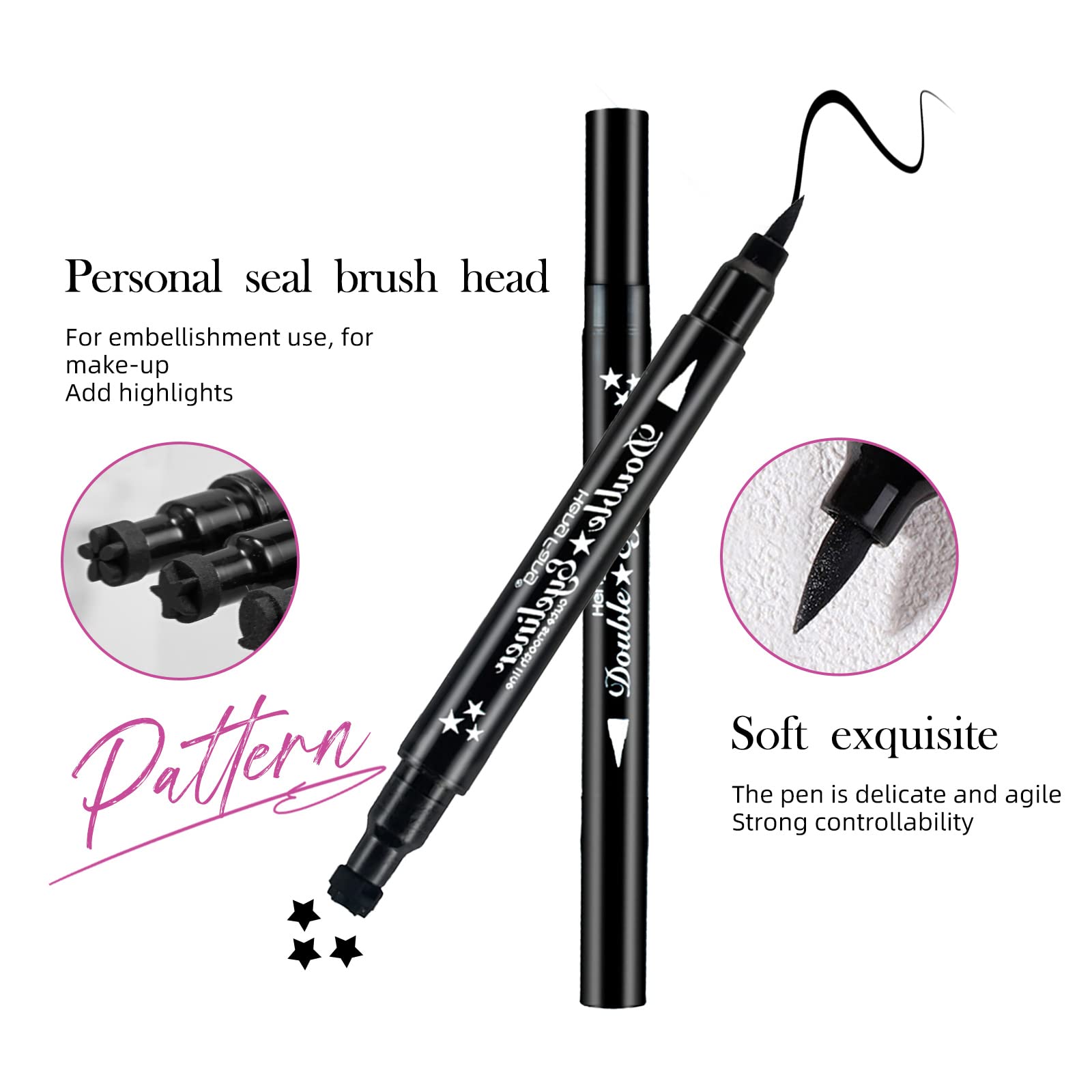 Lamuseland Eyeliner Stamp Wingliner, Waterproof Smudge-Proof Liquid Eye Liner Gel Pen Set, Long Lasting Heart Black Thin Double