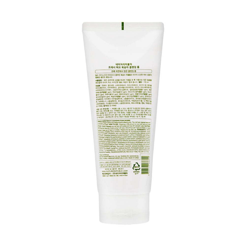 Nature Republic Fresh Herb Cleansing Foam, Peach, 5.74 fl oz (170 ml)