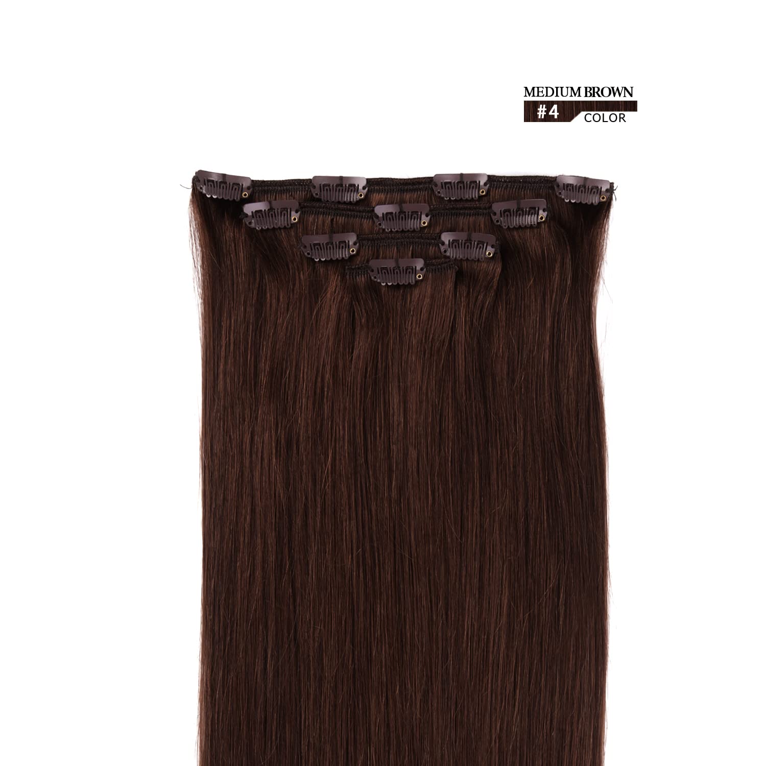 22'' Hair Extensions Clip In Human Hair For Women - Silky Straight Remy Real Long Human Hair Clip On 90Grams 4Pieces Medium Brow