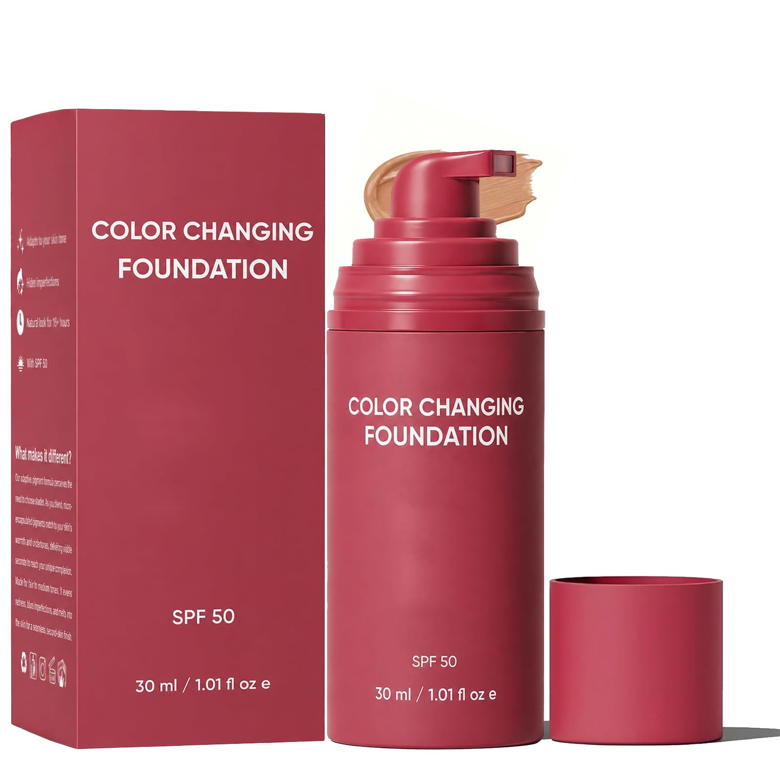 Korean Color Changing Foundation, Liquid Foundation, SkinTone Adapting, Lightweight, LongWearing, for All Skin Types