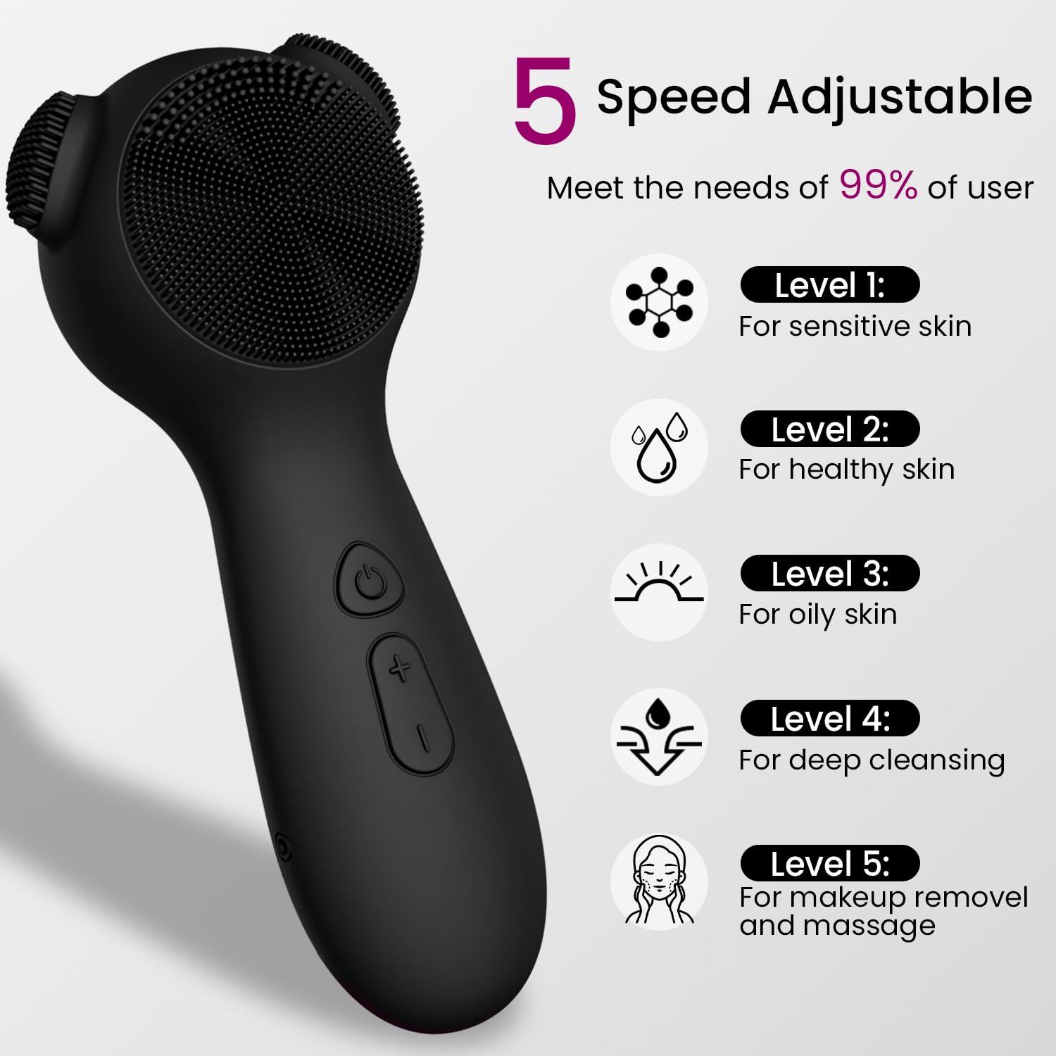 Silicone Face Scrubber Exfoliator Electric For Men Women, Rechargeable Facial Cleansing Brush With Wireless Charging Dock, Water