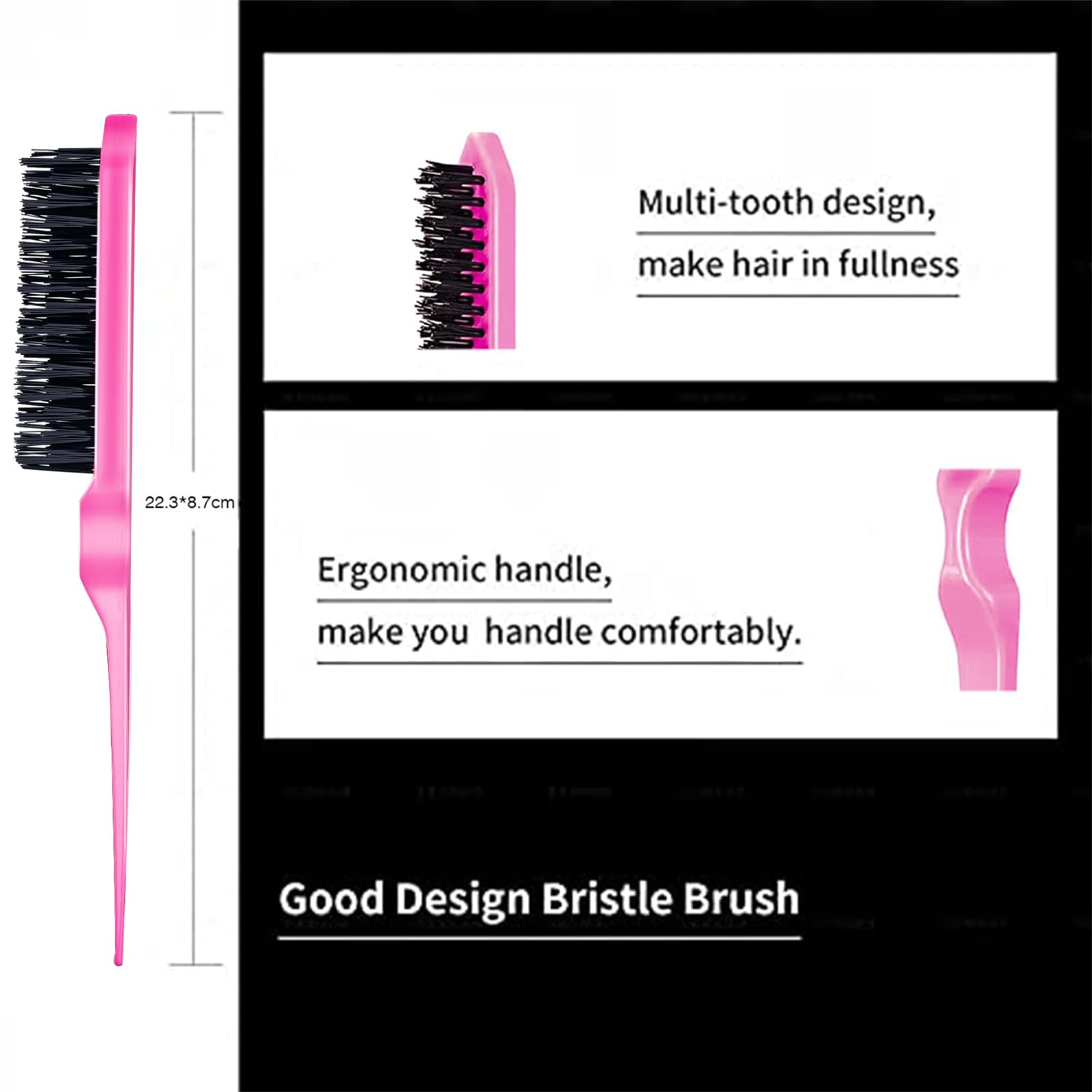8 Pieces Hair Styling Comb Set Teasing Hair Brush Rat Tail Comb Edge Brush for Edge & Back Brushing, Combing, Slicking Hair for