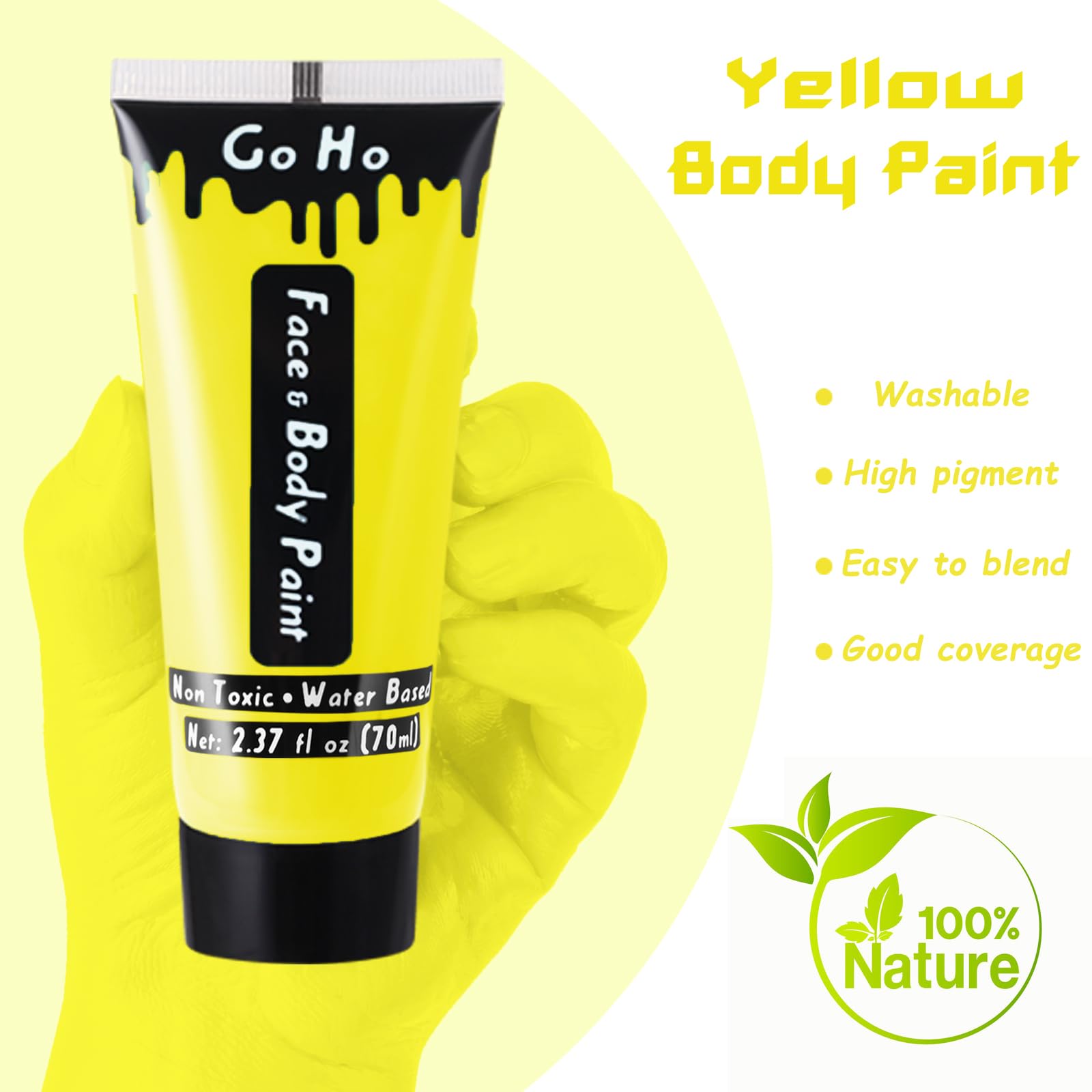 Go Ho Yellow Body Paint Washable(2.37 Oz,70 Ml),Water Based Cream Full Yellow Face Body Paint For Sfx Cosplay Costumes Festivals