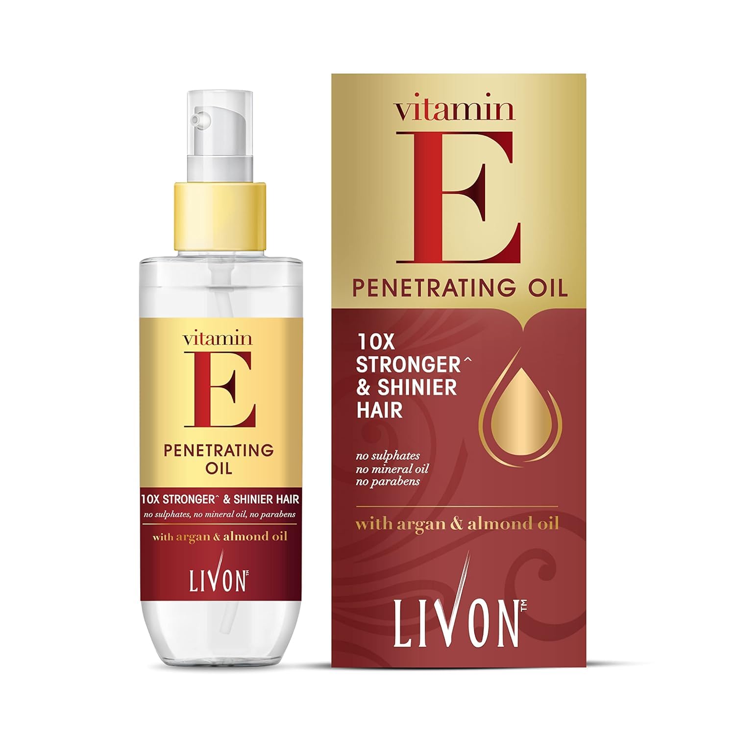Livon Vitamin E Penetrating Serum Oil For Stronger & Shinier Hair |Enriched With Argan & Almond Oil | No Sulphate Parabens And M