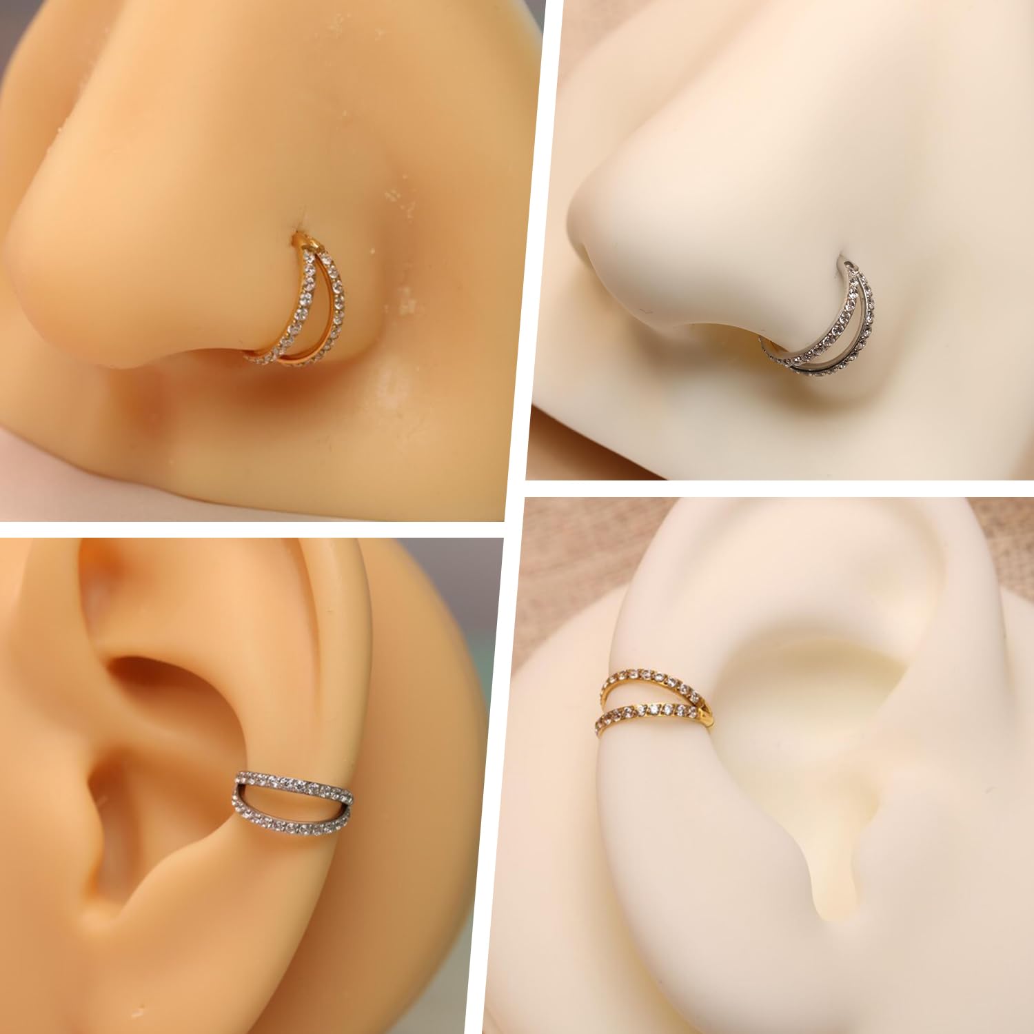 FUNLMO Conch Piercing Jewelry Double Hoop Nose Ring Septum Ring Helix Daith Rook Earring Tragus Jewelry Surgical Steel Diamond C