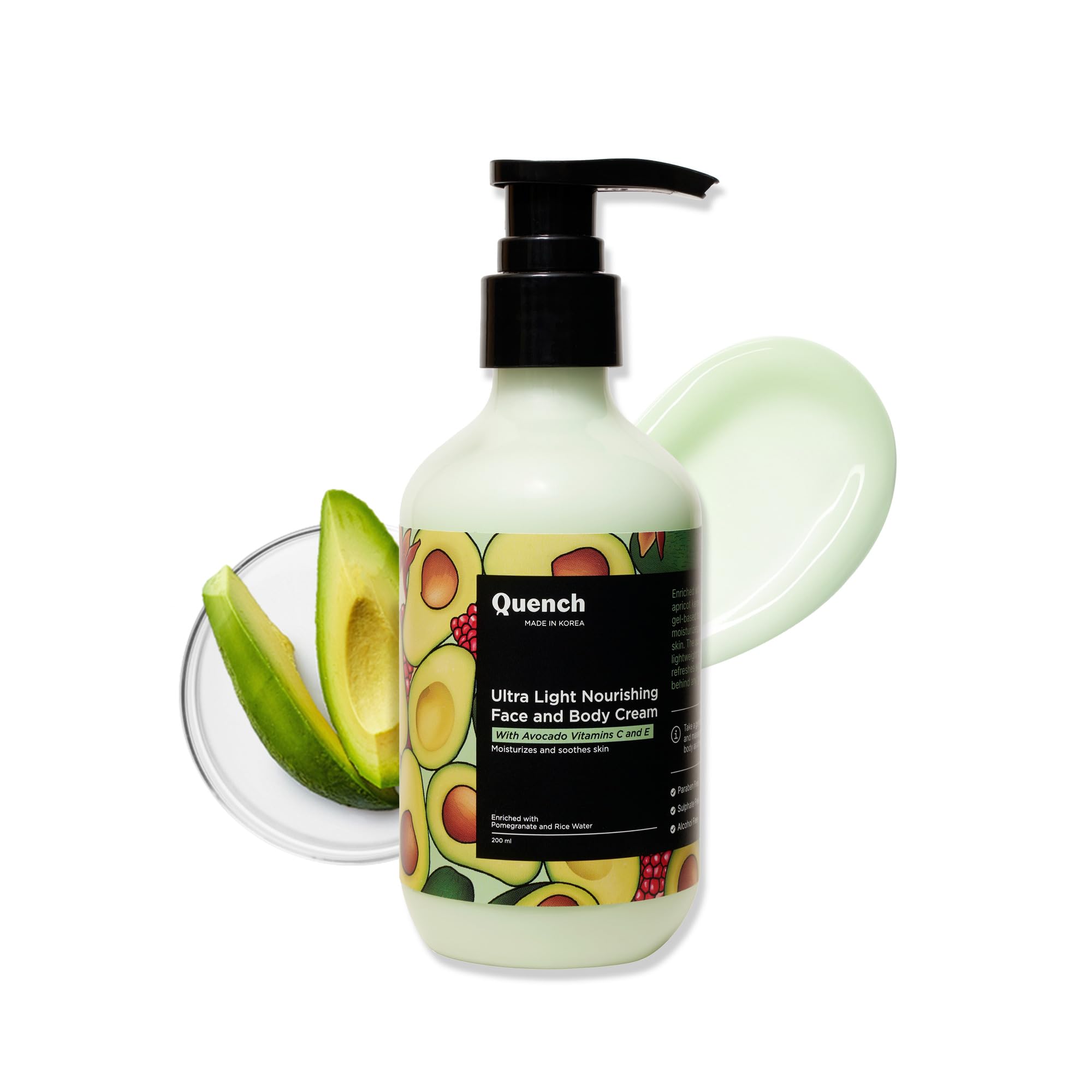 Quench Bravocado Ultra Light Nourishing Body Lotion | Korean Body Cream For Light Hydration| Enriched With Avocado & Vitamin E| 