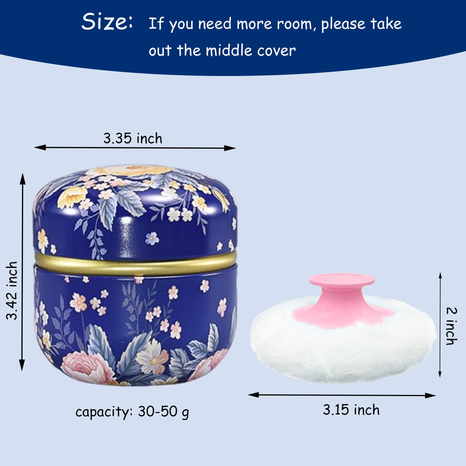 Qopoto Body Powder Puff And Container For Dusting Powder, Women Powder Puff And Powder Case For Bath And Travel (Dark Blue)