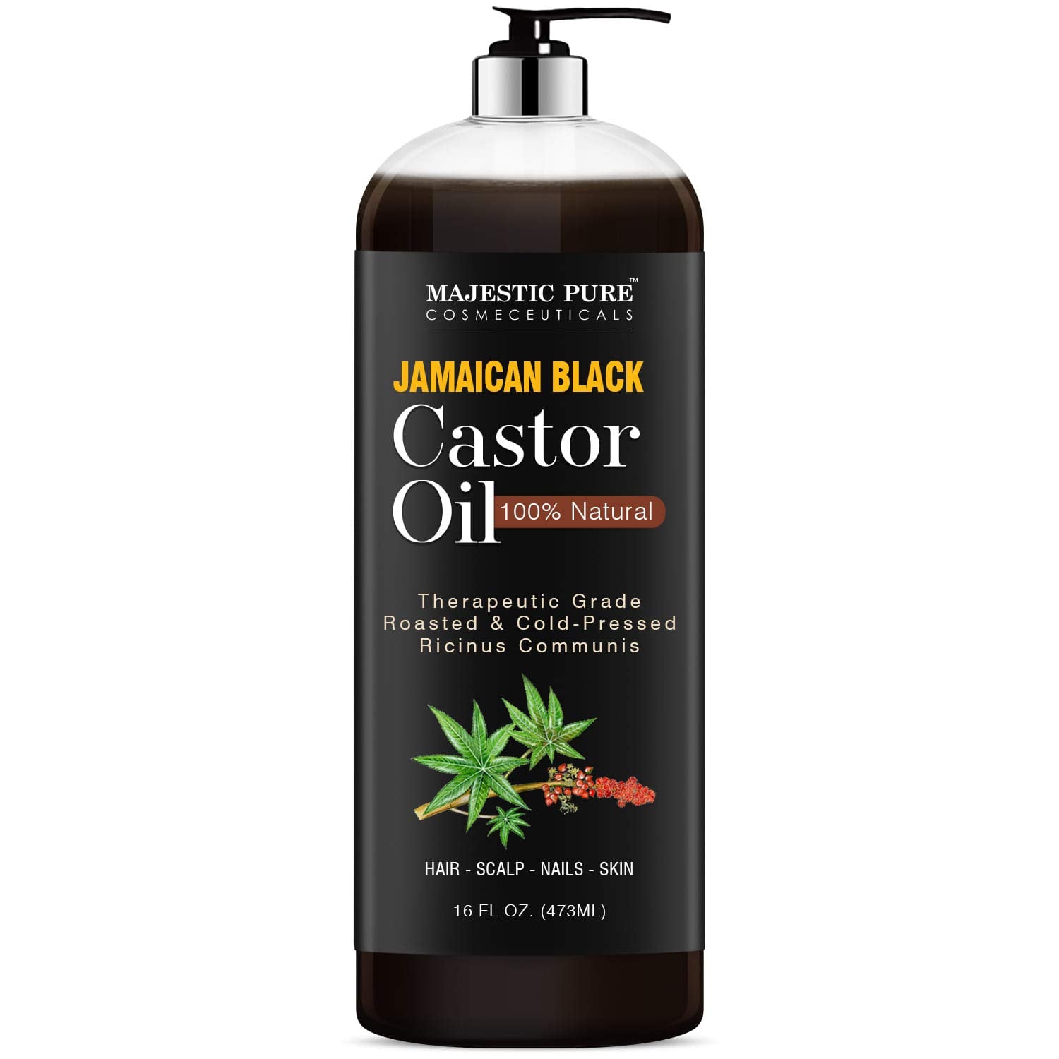 Majestic Pure Jamaican Black Castor Oil - Strengthening & Nourishing, 16 Fl Oz, Non-GMO, Brown