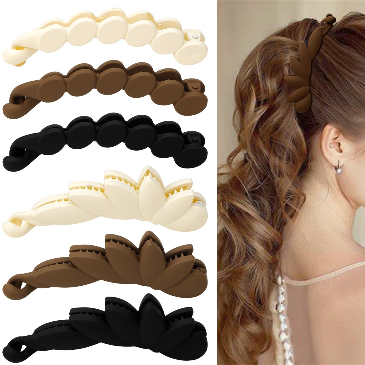 Hapdoo 6PCS Matte Oval Leaf Banana Hair Clips - Strong Hold Ponytail, Bun Holder, Jaw Clips Barrettes Styling Accessories for Wo