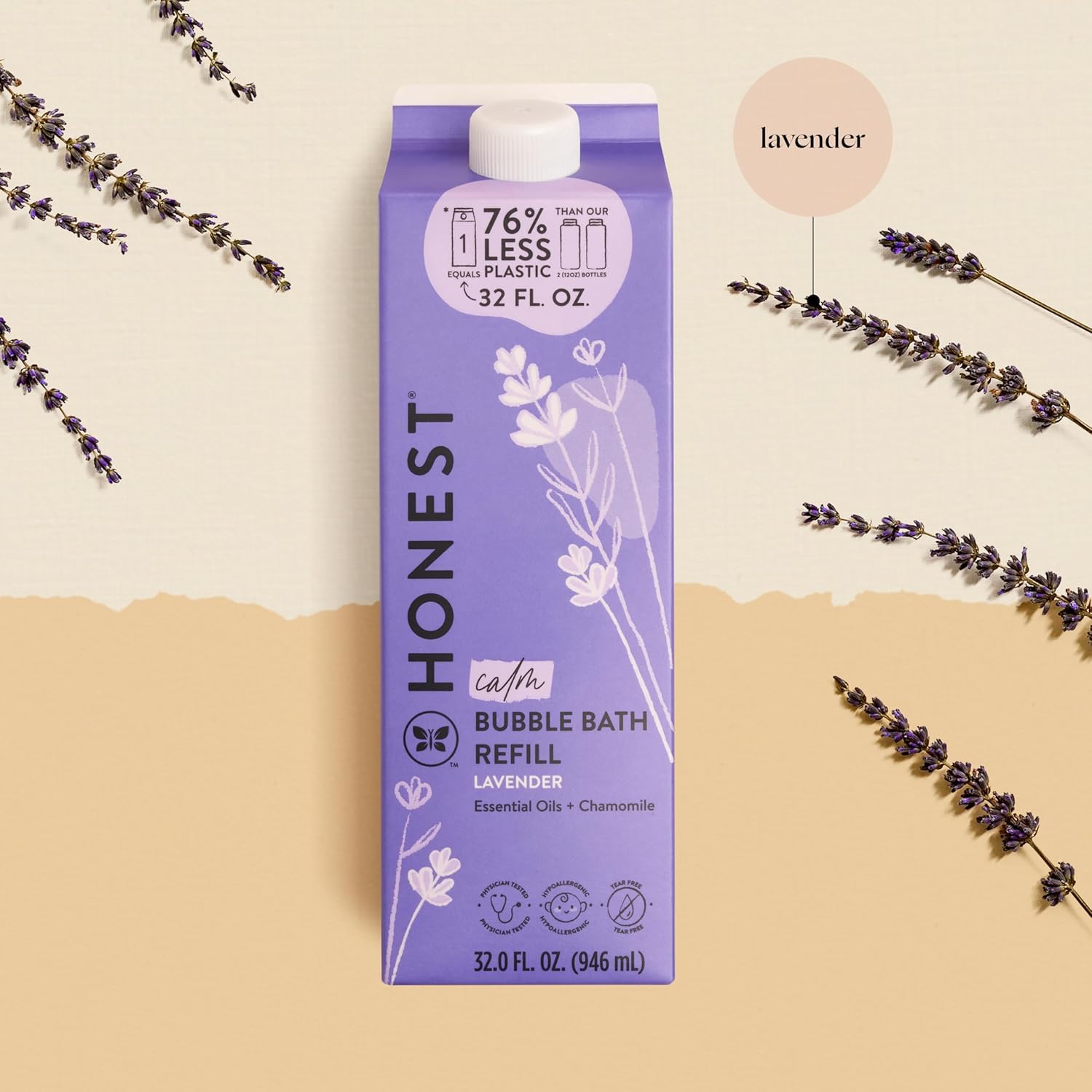 The Honest Company Foaming Bubble Bath Refill Carton | Gentle For Baby | Naturally Derived, Tear-Free, Hypoallergenic | Lavender