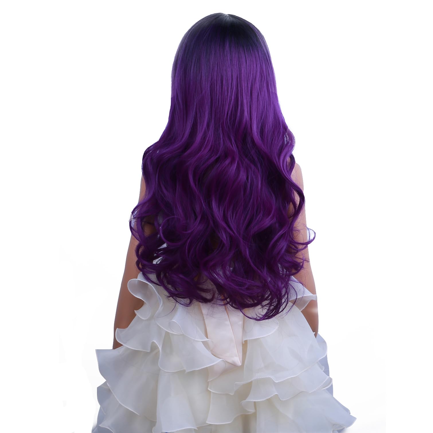 Pattnium Dark Purple Wig Kids Child Wig Long Curly Wavy Wig Ombre Purple Wig Middle Part Girls Wig Black To Purple Wigs Heat Res