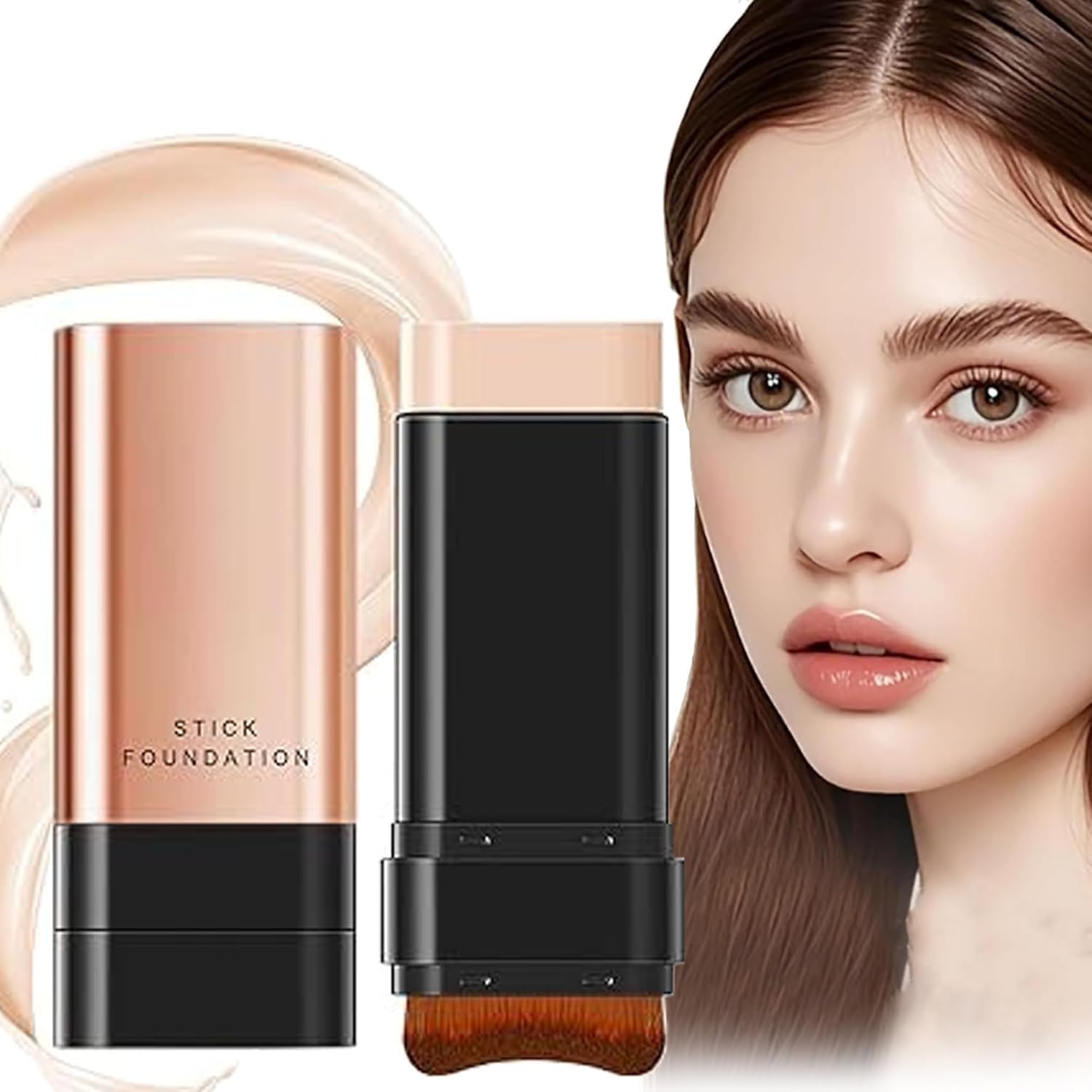 2 In 1 Korean AntiWrinkle Foudation Stick, Flawless Eraser Foundation Stick With Brush, Double Head Face Make Up, MultiUse Wat