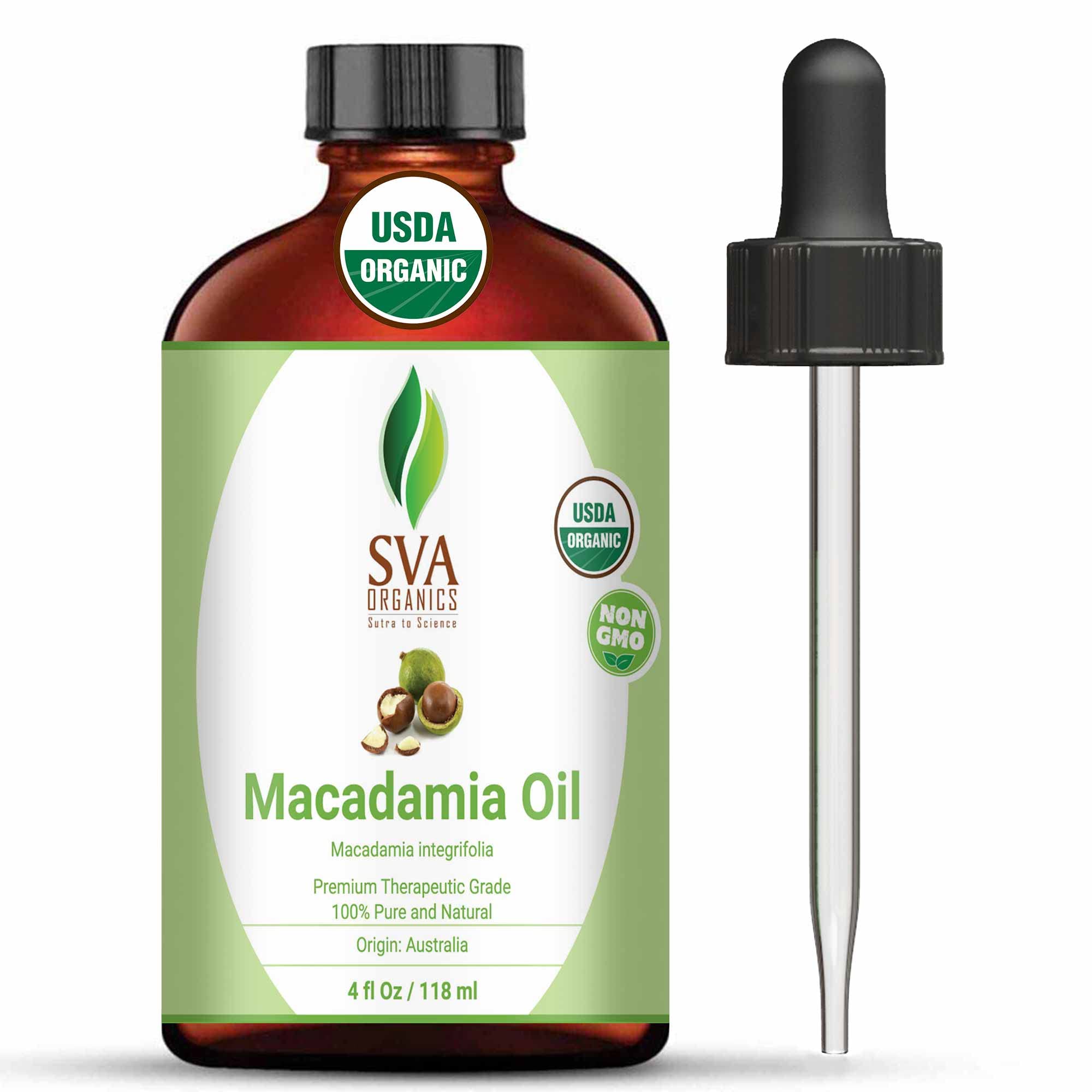 SVA Macadamia Seed Oil Organic - 4 Fl Oz - 100% Natural Cold Pressed Organic Macadamia Oil - for Face, Skin Care, Hair Care, Sca