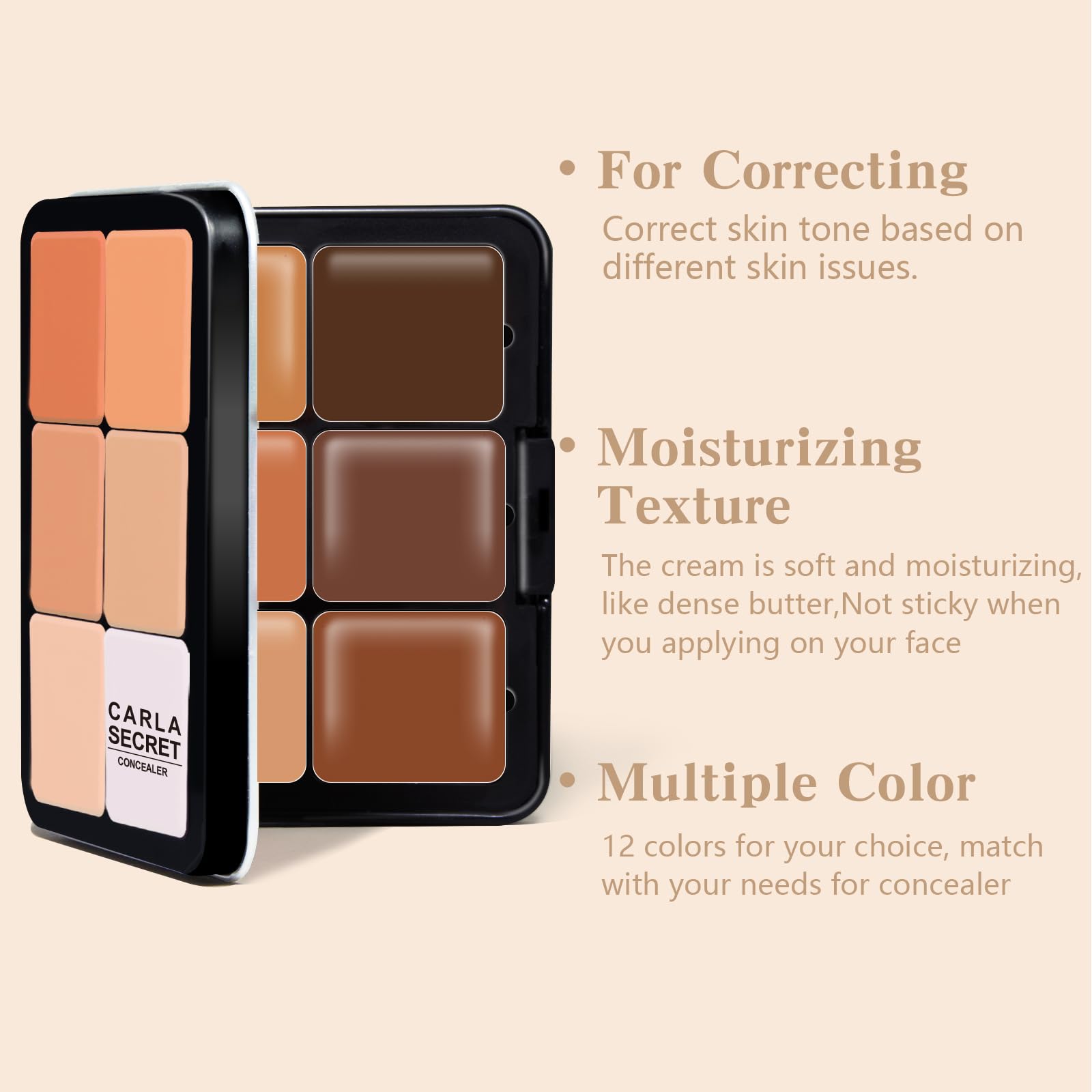 Hosaily 12 Colors Cream Concealer Foundation Palette, Long-Wearing Smudge Proof Blendable Full Coverage Cream Contour Blush High