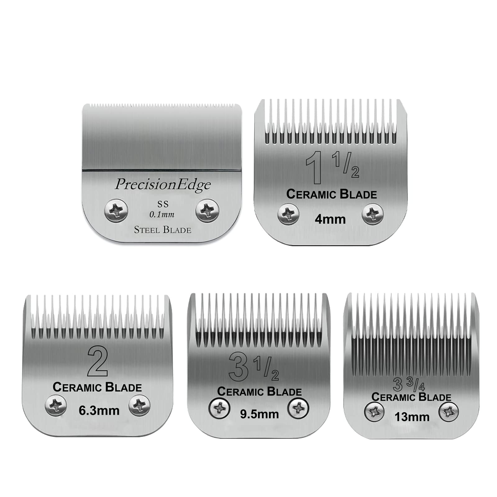 5 Pack Professional Detachable Replacement Blades set,Size(1-1/2+#2+3-1/2+3-3/4+T Outliners)Cut Length 0.1mm to 13mm,compatible 