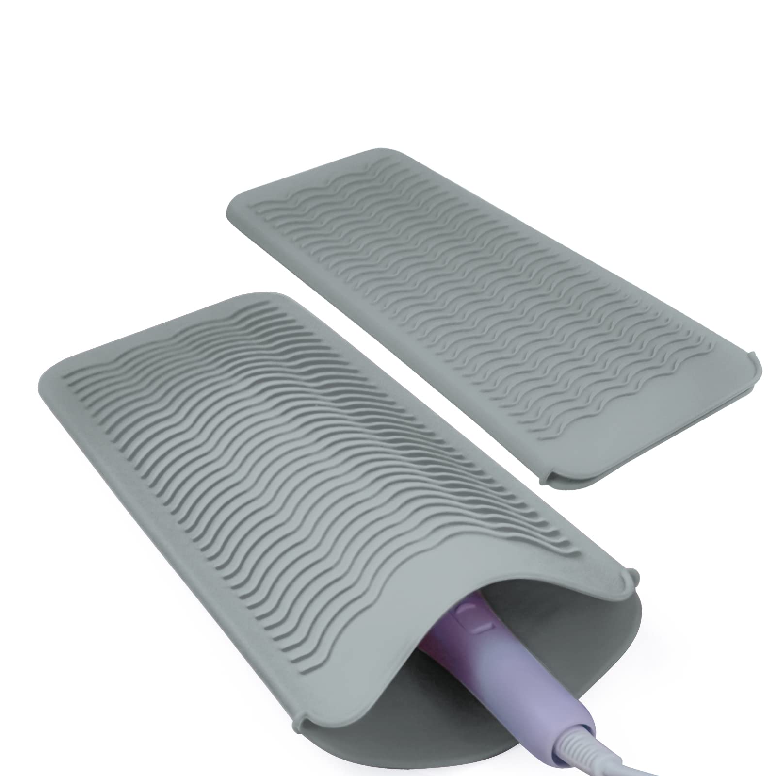 2PCS Silicone Heat Resistant Mat Pouch for Hair Straightener, Curling Iron, Flat Iron and Hot Hair Tools Grey 2 Pack