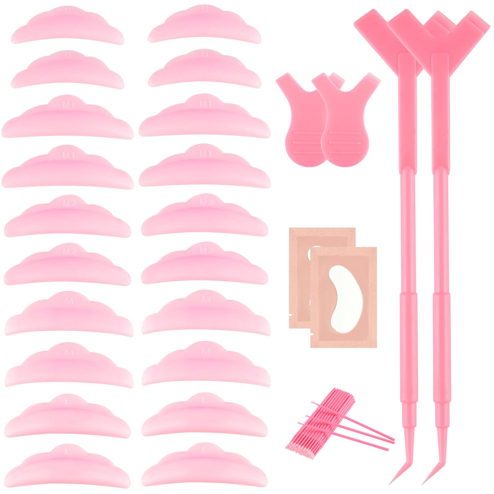 BOUBONI 20 Pieces Lash Lift Pads 5 Size Lash Lift Rods Reusable Silicone Eyelash Perming Eyelash Perm Pads with 56 Pieces Eyelas