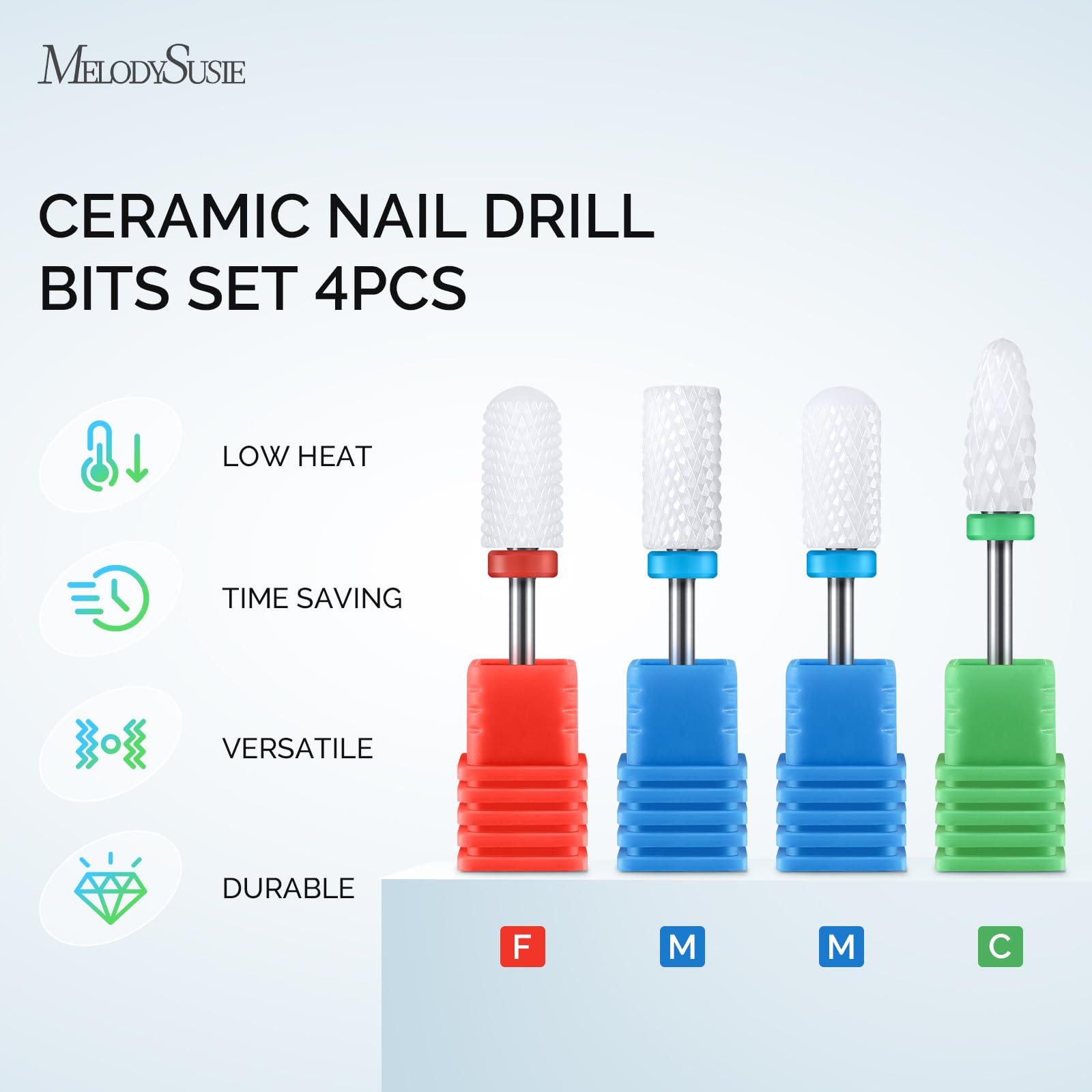 MelodySusie Ceramic Nail Drill Bits Set, 3/32 ' ' (2.35mm) Professional Acrylic Nail File Drill Bit for Manicure Pedicure Cuticl