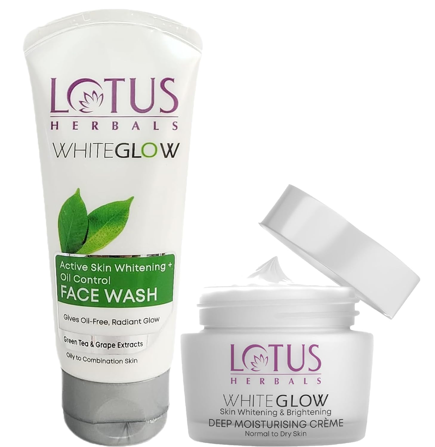 Lotus Herbals Whiteglow Active Skin Whitening And Oil Control Facewash | 100G+Glow Deep Moisturising Face Cream 40 G
