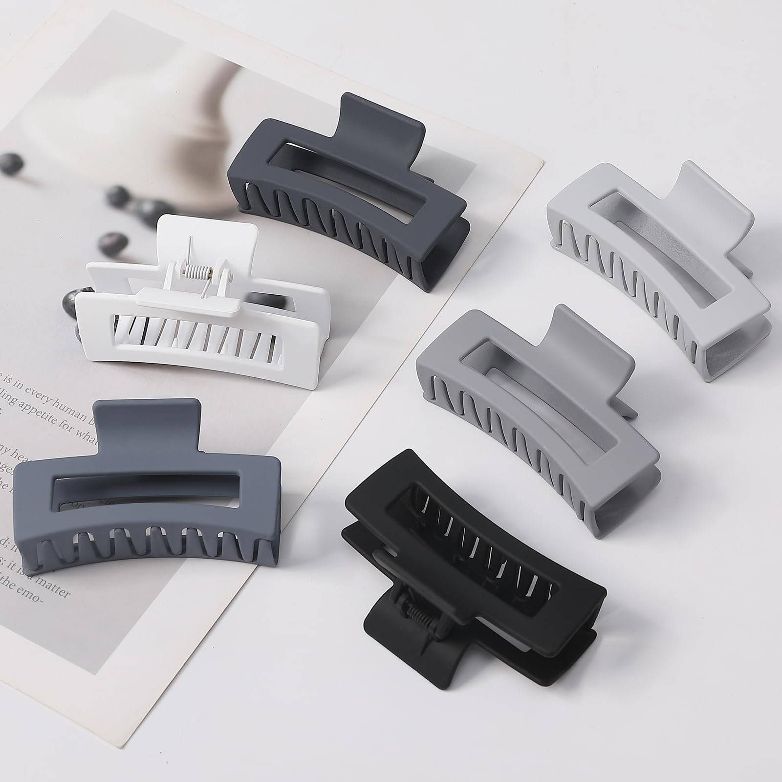 Sisiaipu 3.5 Inch Medium Hair Claw Clips 6 Pack Grey Blue Hair Clips for Women Square Claw Clips Rectangle Clips for Hair Banana
