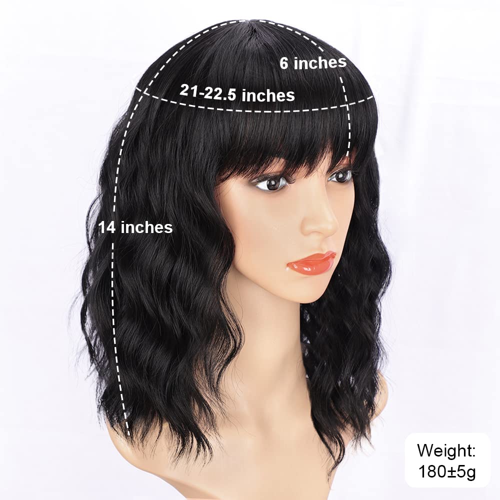 Aisi Hair Bob Curly Wig Synthetic Short Black Wig With Bangs Natural Looking Heat Resistant Fiber Hair For Women