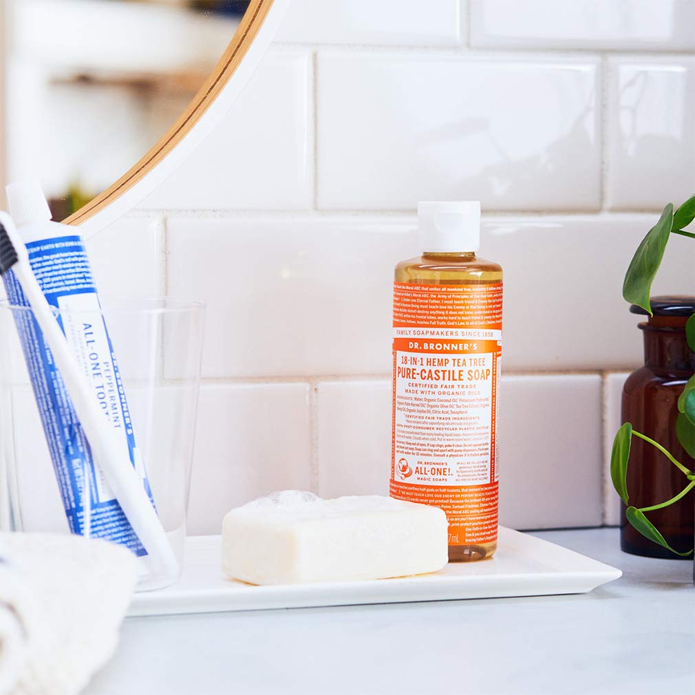 Dr. Bronner'S - Pure-Castile Liquid Soap (Tea Tree, 8 Ounce) - Made With Organic Oils, 18-In-1 Uses: Acne-Prone Skin, Dandruff,