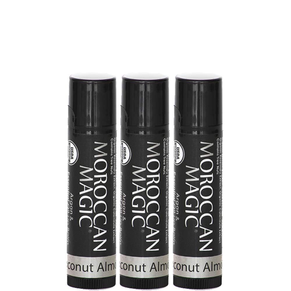 Moroccan Magic Organic Lip Balm 3 Pack | Coconut Almond Lip Balm Set | Chapstick For Dry Lips, Made With Natural, Cold Pressed A