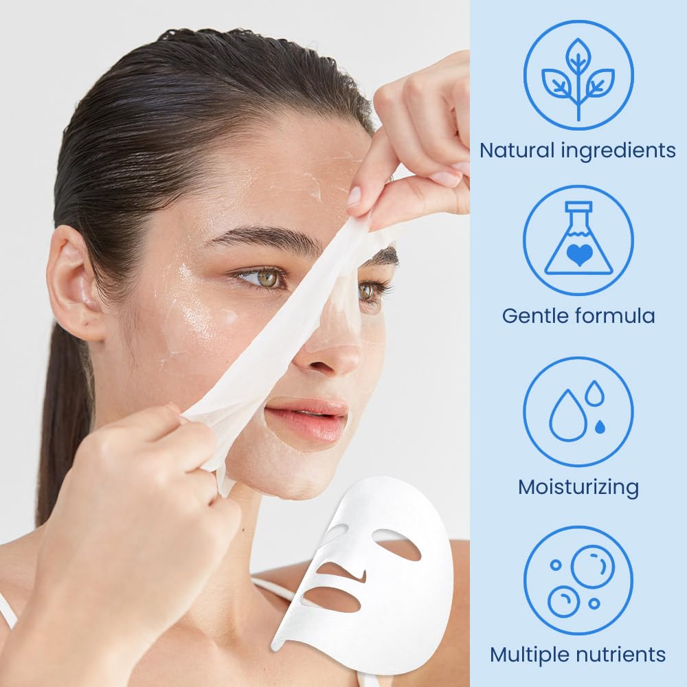 Kaely 10 Pack Hyaluronic Acid Masks,Hydrating Smoothing Face Masks For Women Men,Facial Mask Skin Care Korean,Moisturize,Brighte