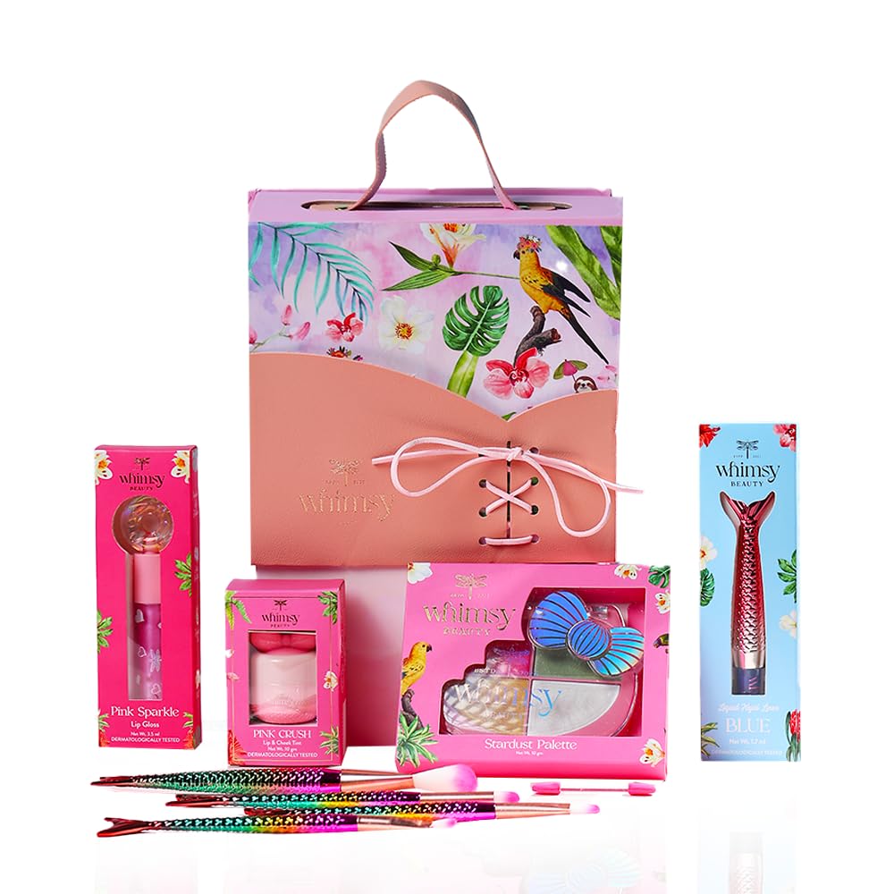 Whimsy Beauty Pretty Hang Bag Beauty Kit | Non-Toxic Beauty Set For Kids & Pre-Teens |Lip Gloss, Lip Tint, Eyeliner, Eyeshadow P