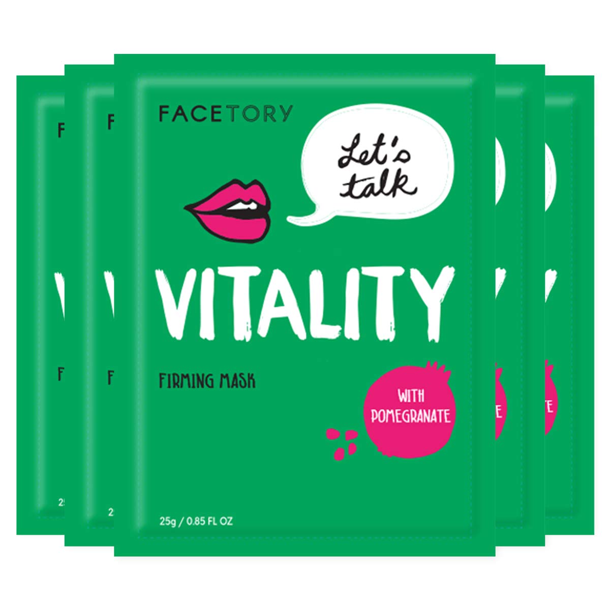 FAcETORY Lets Talk, Vitality Pomegranate Antioxidant Firming Mask - Lifting, Firming, and Hydrating (Pack of 5)