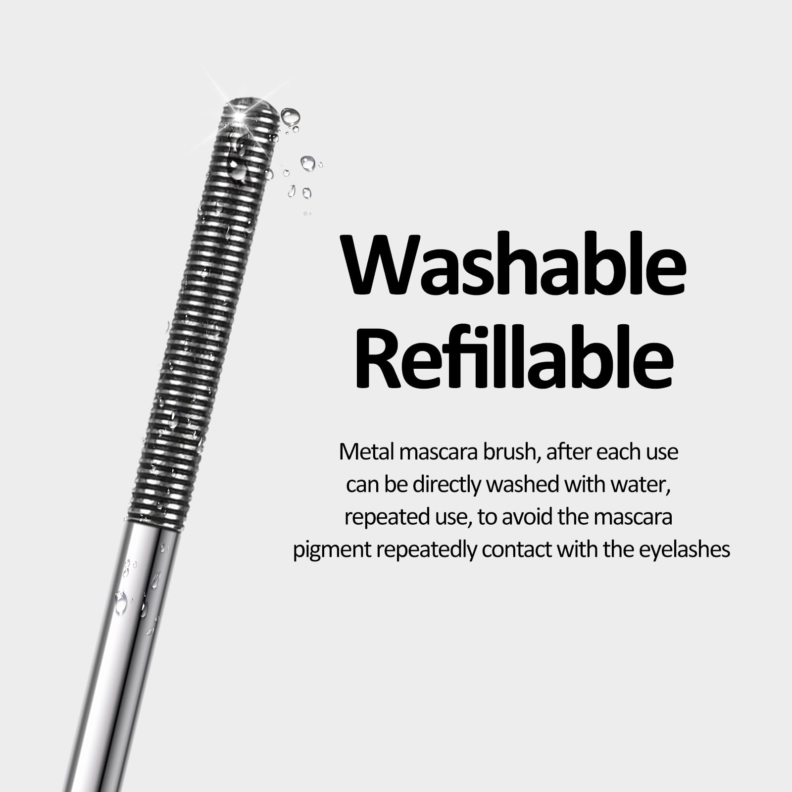 KYDA Black Washable Metal Wand Mascara, Bristleless, Quick Dry, 0.18 oz, Extra Slim Charming Eyelash Look