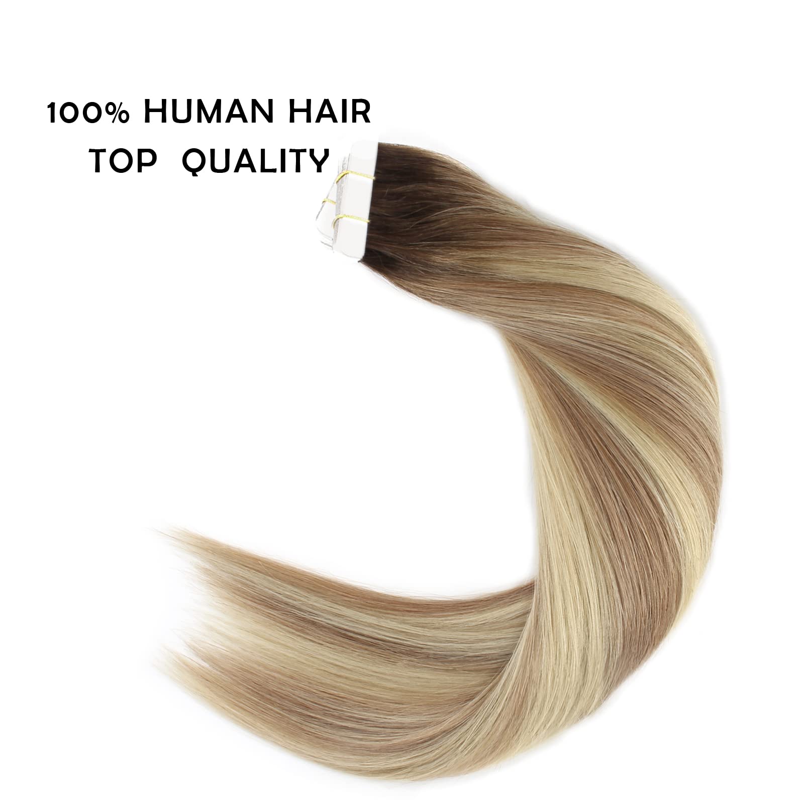 Sassina 16 Inch Invisible Tape In Hair Extensions Human Hair Rooted Brown To Blonde Real Hair Extensions Tape In Double Side Glu