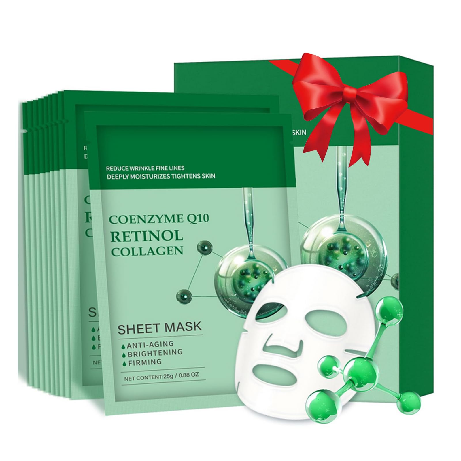 Irev Collagen Mask Face Sheet Masks, Coenzyme Q10 Retinol Collagen Facial Masks 10 Sheet Spa Face Masks Skincare Hydrating Face