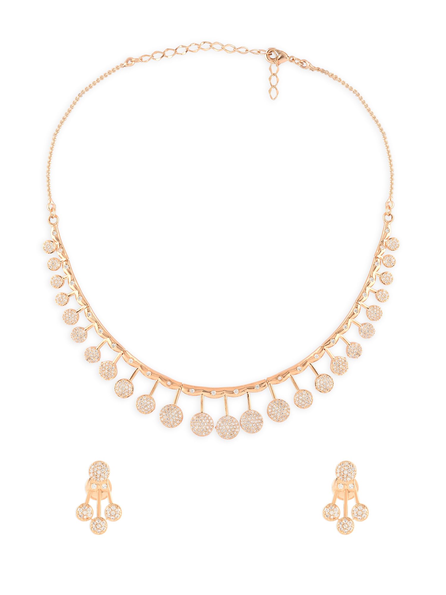 Zaveri Pearls Rose Gold Dazzling Cubic Zirconia Brass Necklace & Earring Set For Women  Zpfk16163
