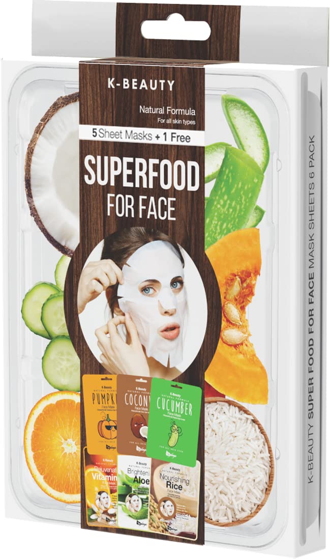 Saplaya K-Beauty Facial Skincare Natural Beauty Multi-Pack Face Sheet Masks Balanced Skin Care Made In South Korea (Superfood (P