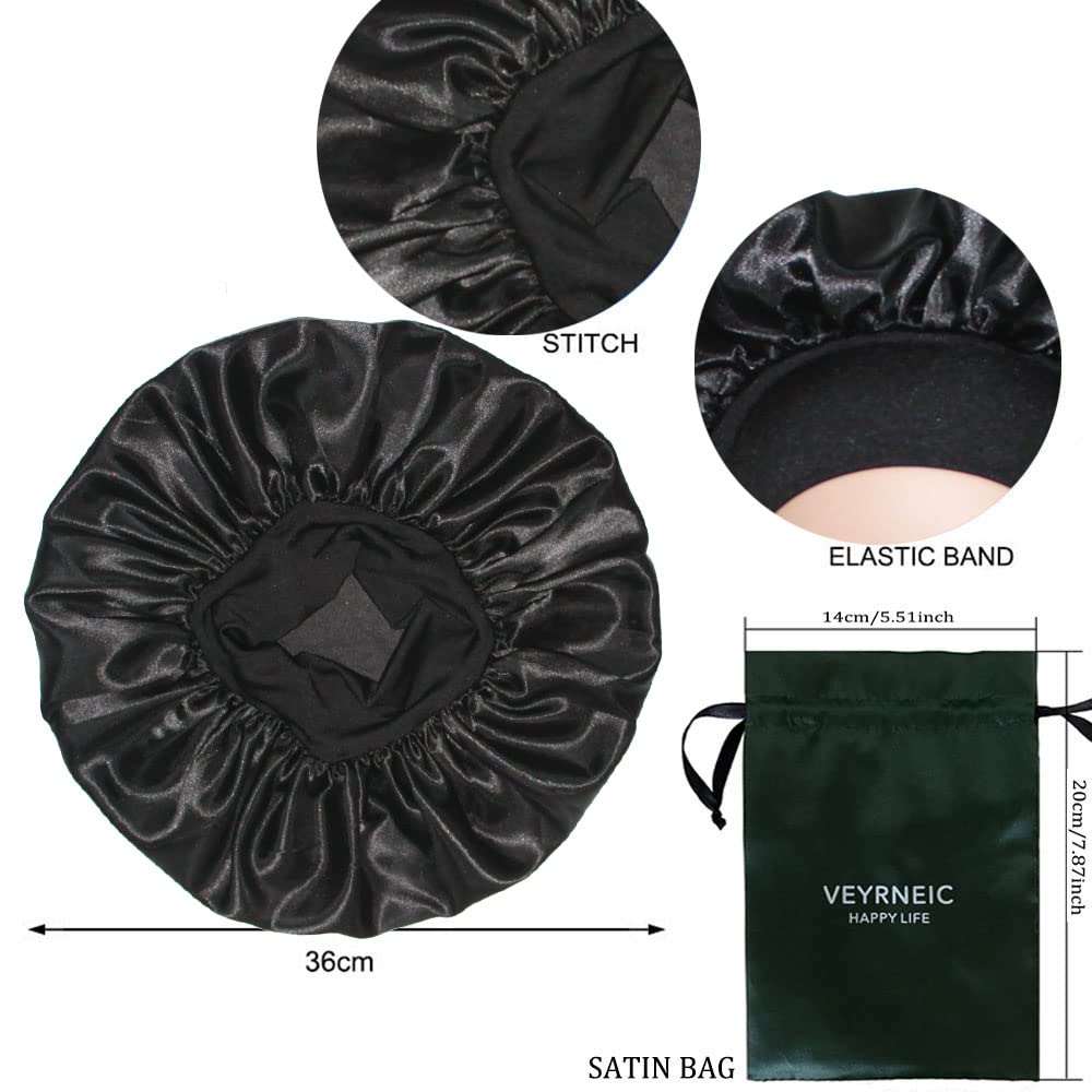 Veyrneic Hair Satin Bonnet For Sleeping Shower Caps Silk Chemo Caps With Wide Elastic Band Night Sleep Cap Bonnets For Black Wom