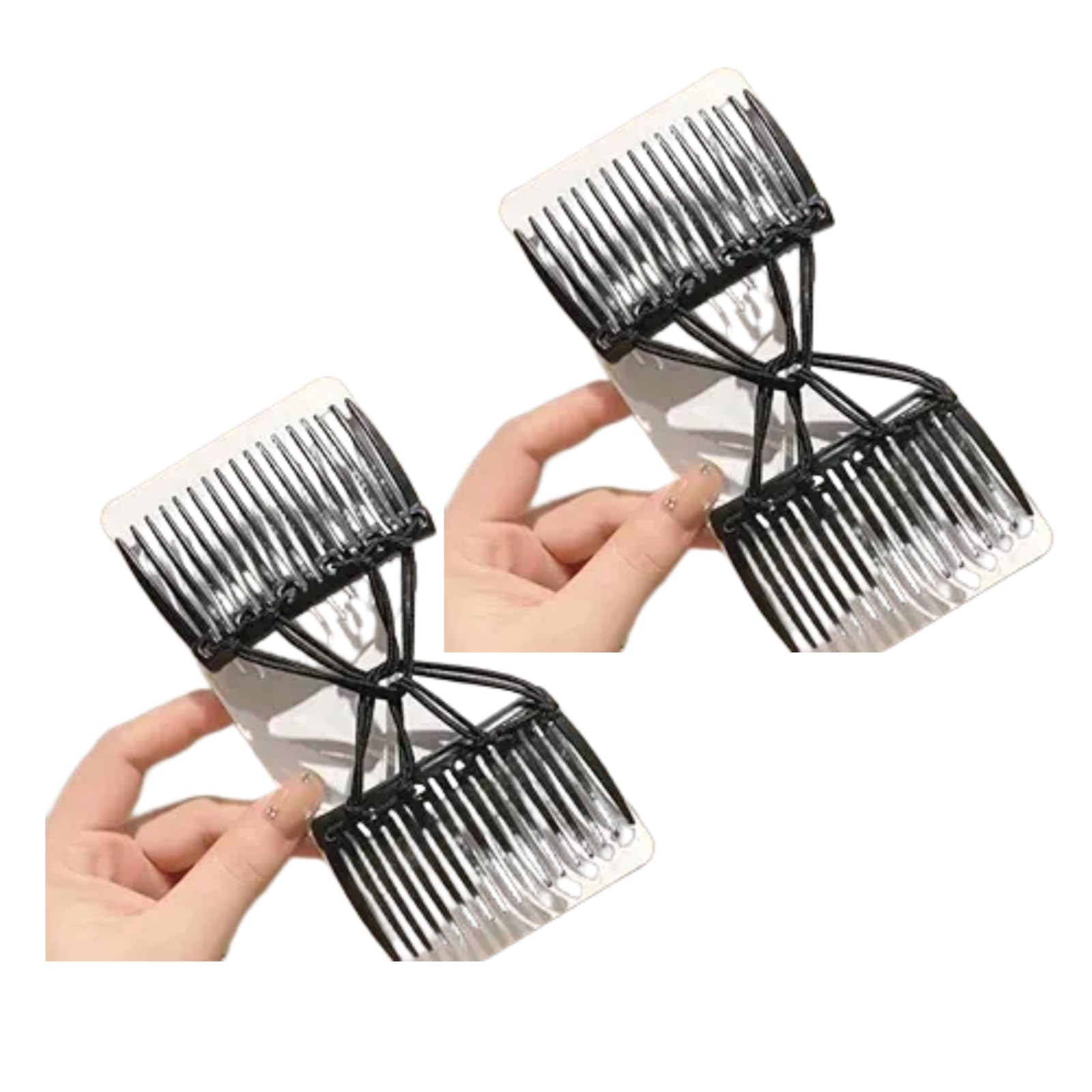 2Pcs Black Adjustable Magic Hair Clip Combs, Stretchy Double Comb Hair Clip, No Crease Hair Pins Double Slides Hairpins Combs Wo