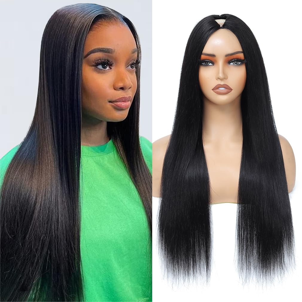 Aolvoblees V Part Wigs Human Hair Straight Minimal/No Leave Out Upgrade U Part Wig for Black Women V Shape 180% Density No Lace 